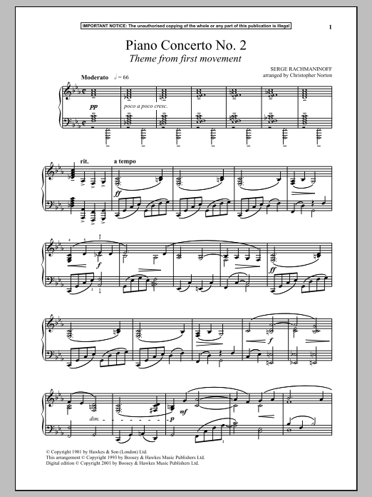 Download Sergei Rachmaninoff Piano Concerto No. 2, (First Movement T Sheet Music
