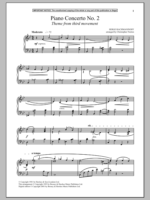 Download Sergei Rachmaninoff Piano Concerto No. 2, (Third Movement T Sheet Music