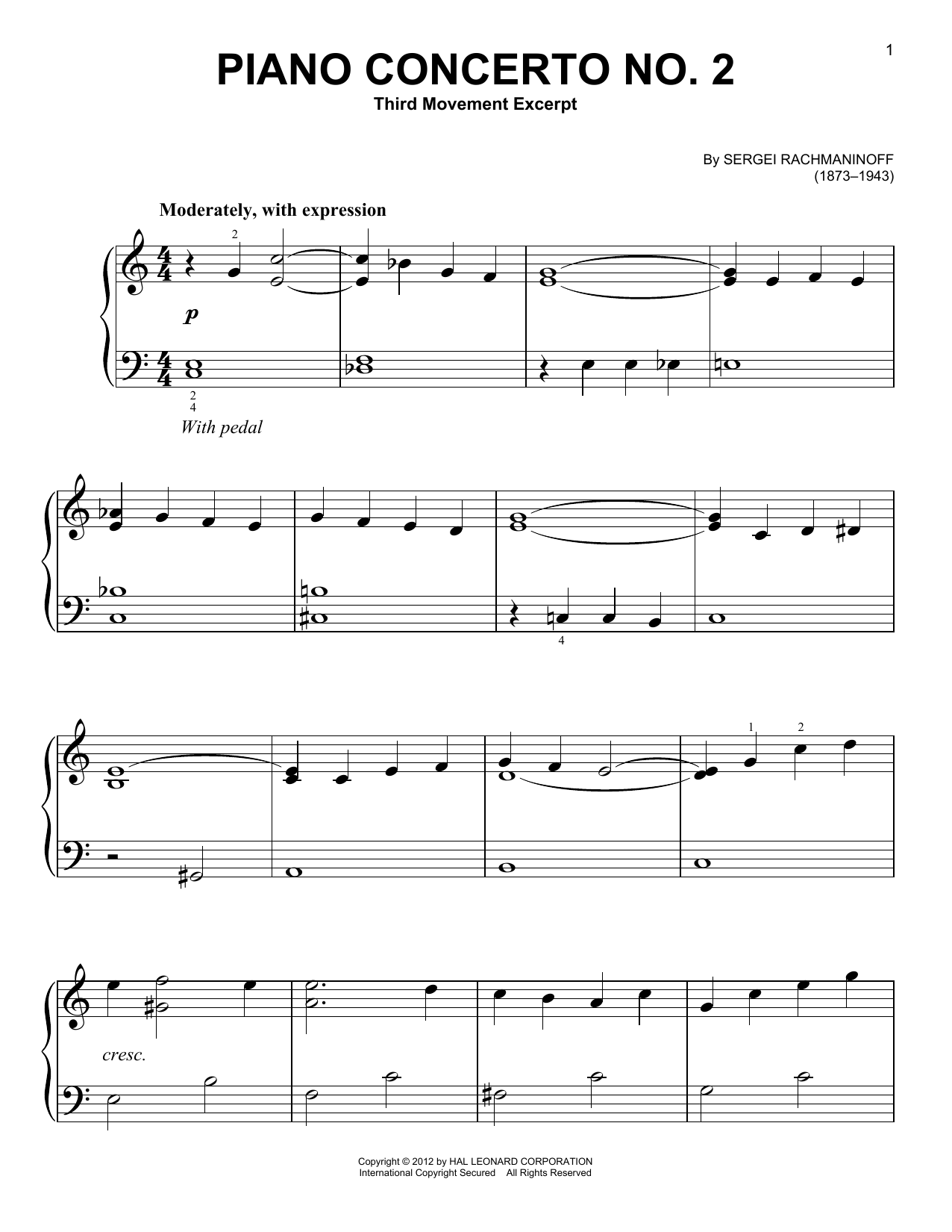 Download Sergei Rachmaninoff Piano Concerto No. 2, Third Movement Ex Sheet Music