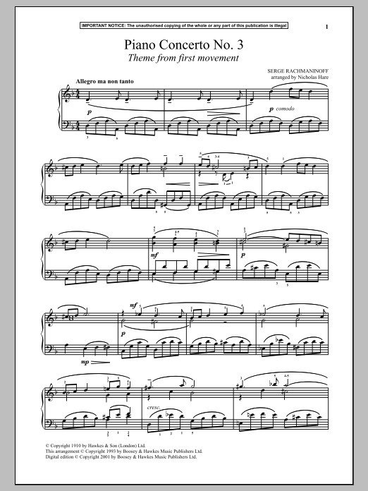 Download Sergei Rachmaninoff Piano Concerto No. 3, (First Movement T Sheet Music