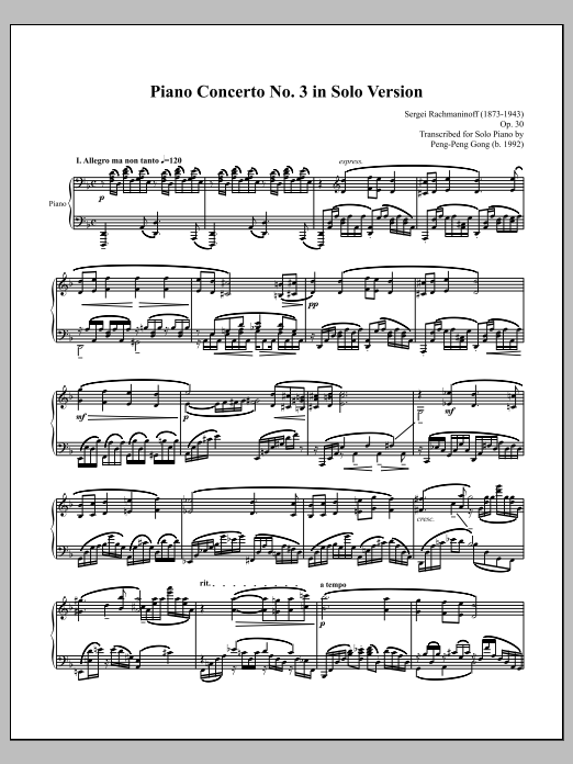 Download Peng-Peng Gong Piano Concerto No. 3 in Solo Version Sheet Music