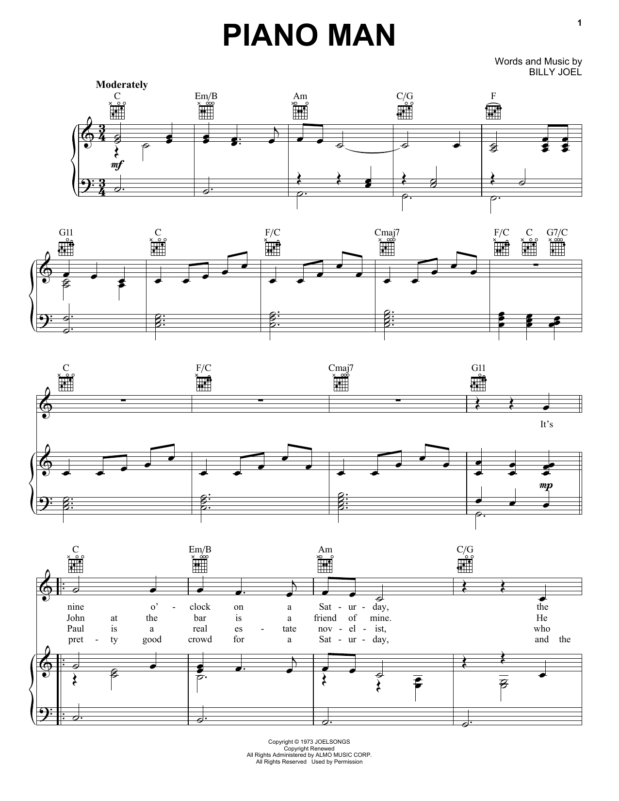Download Billy Joel Piano Man Sheet Music