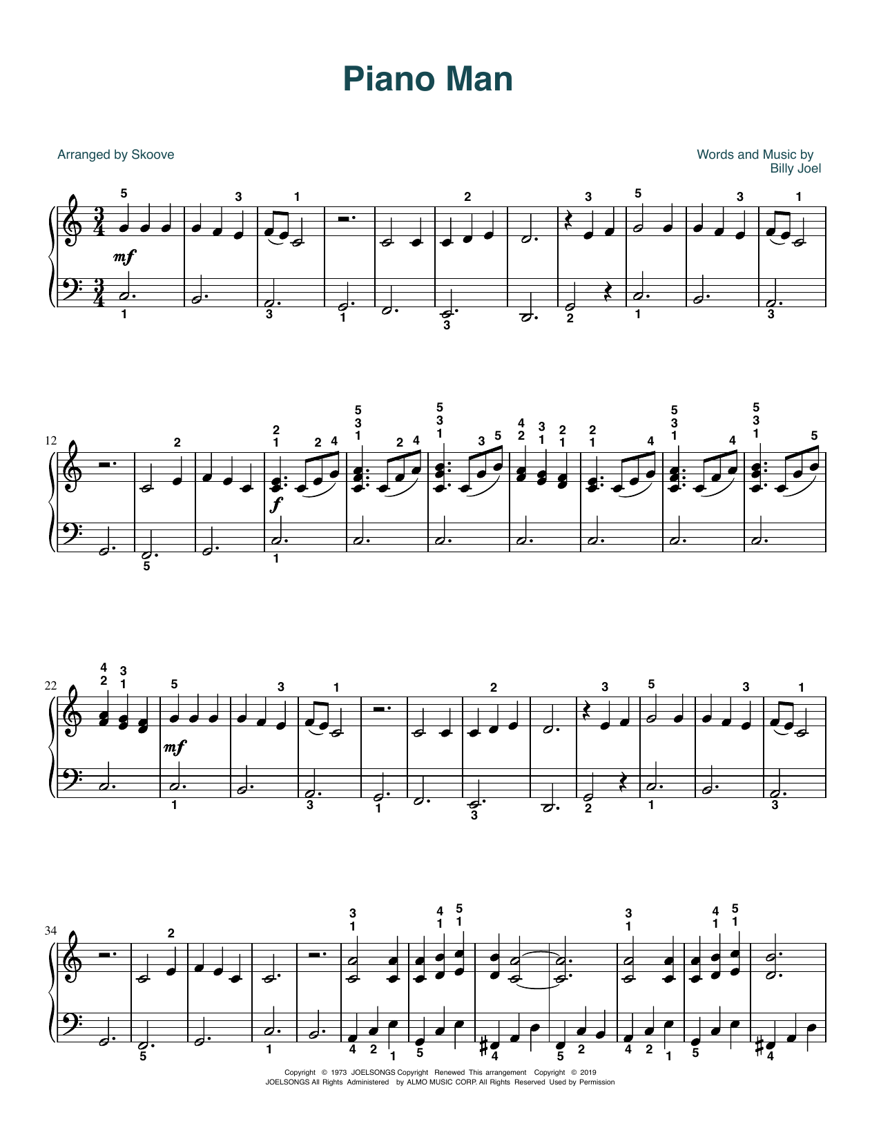 Download Billy Joel Piano Man (arr. Skoove) Sheet Music