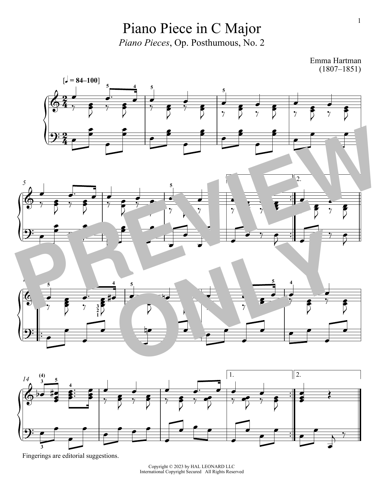Download Emma Hartmann Piano Piece in C Major Sheet Music