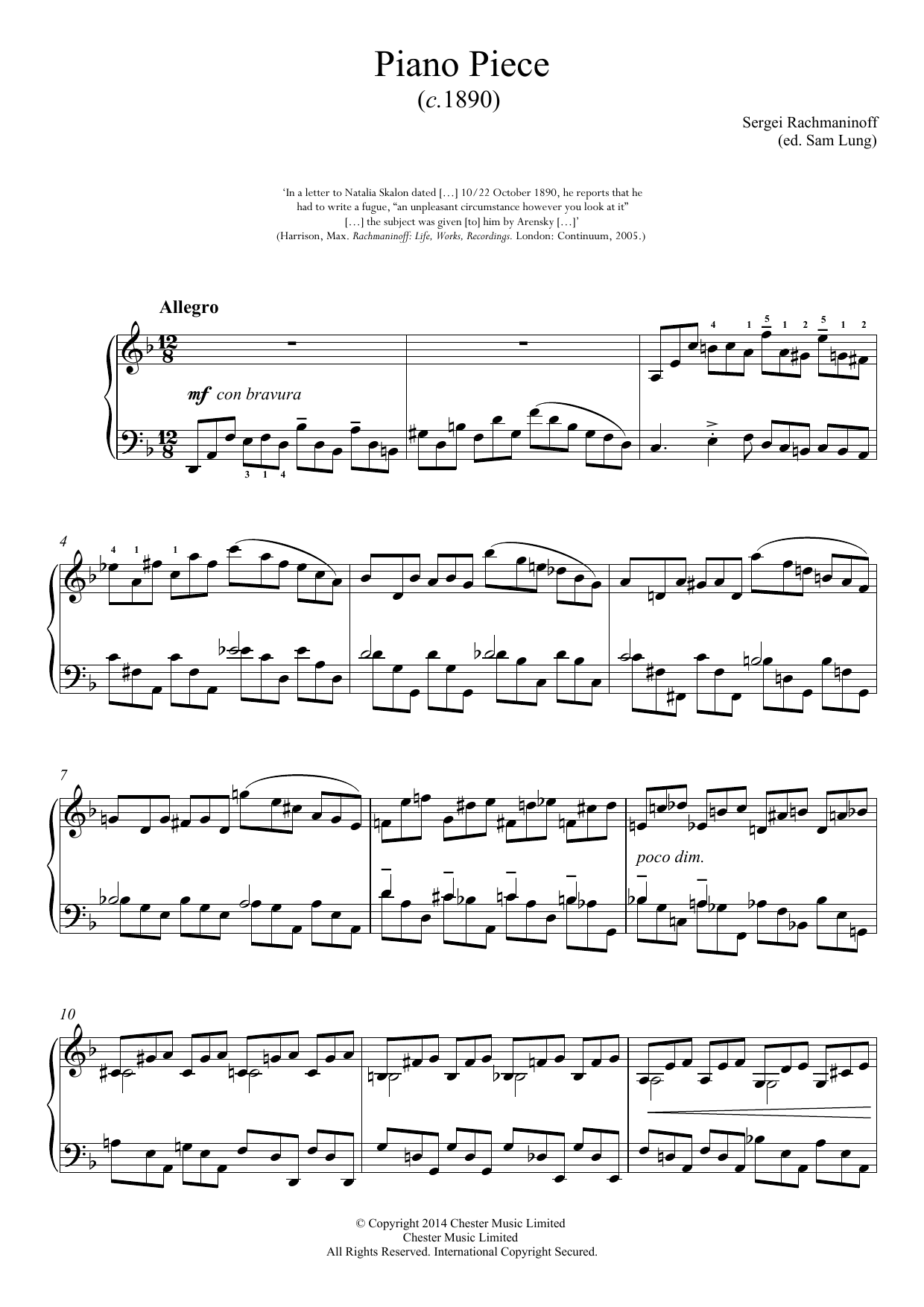 Download Sergei Rachmaninoff Piano Piece in D minor Sheet Music