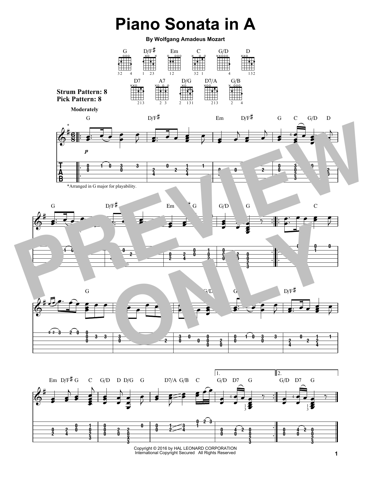 Download Wolfgang Amadeus Mozart Piano Sonata In A Sheet Music