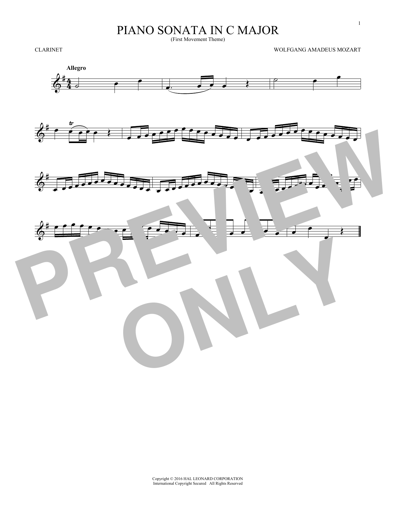 Download Wolfgang Amadeus Mozart Piano Sonata In C Major Sheet Music