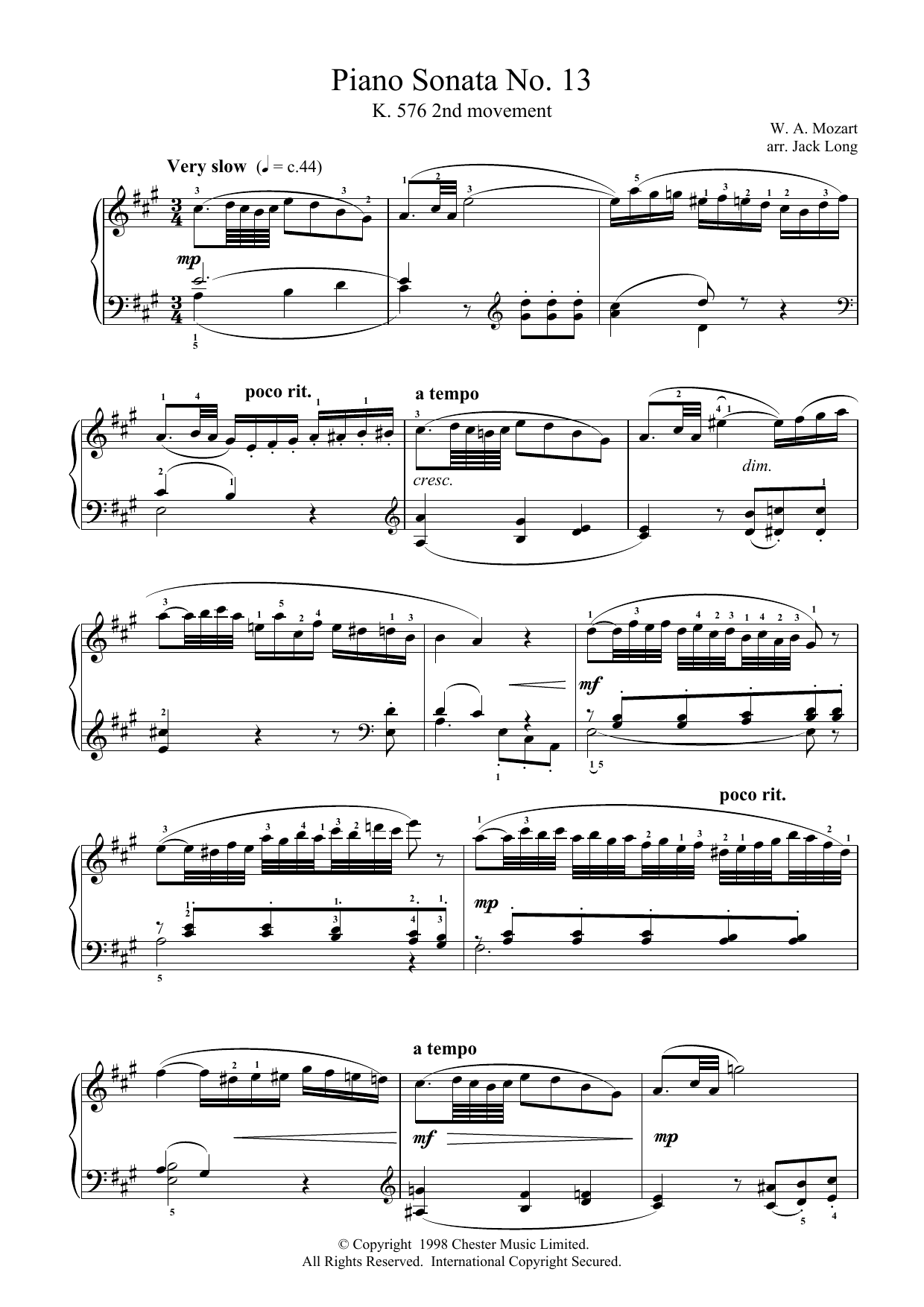 Wolfgang Amadeus Mozart Piano Sonata No.13 sheet music notes printable PDF score