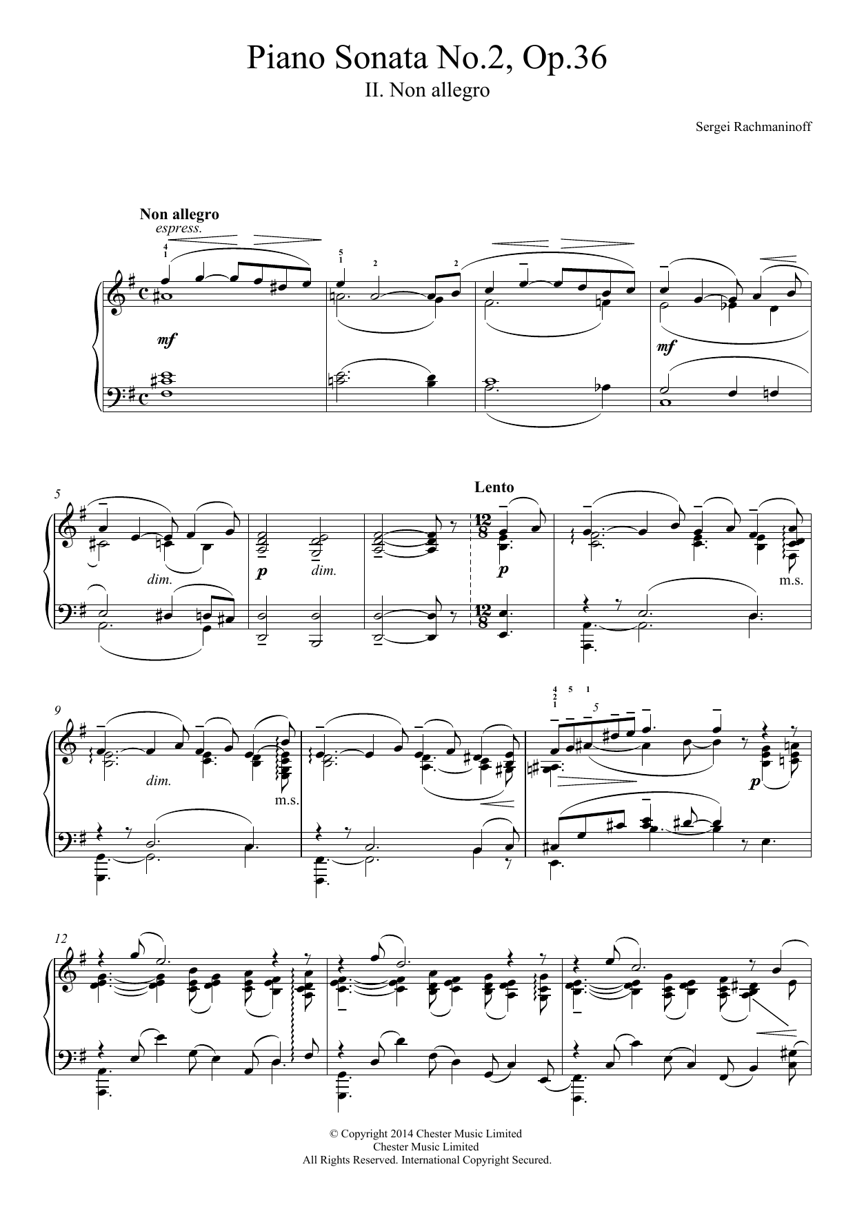 Download Sergei Rachmaninoff Piano Sonata No.2, Op.36 - 2nd Movement Sheet Music