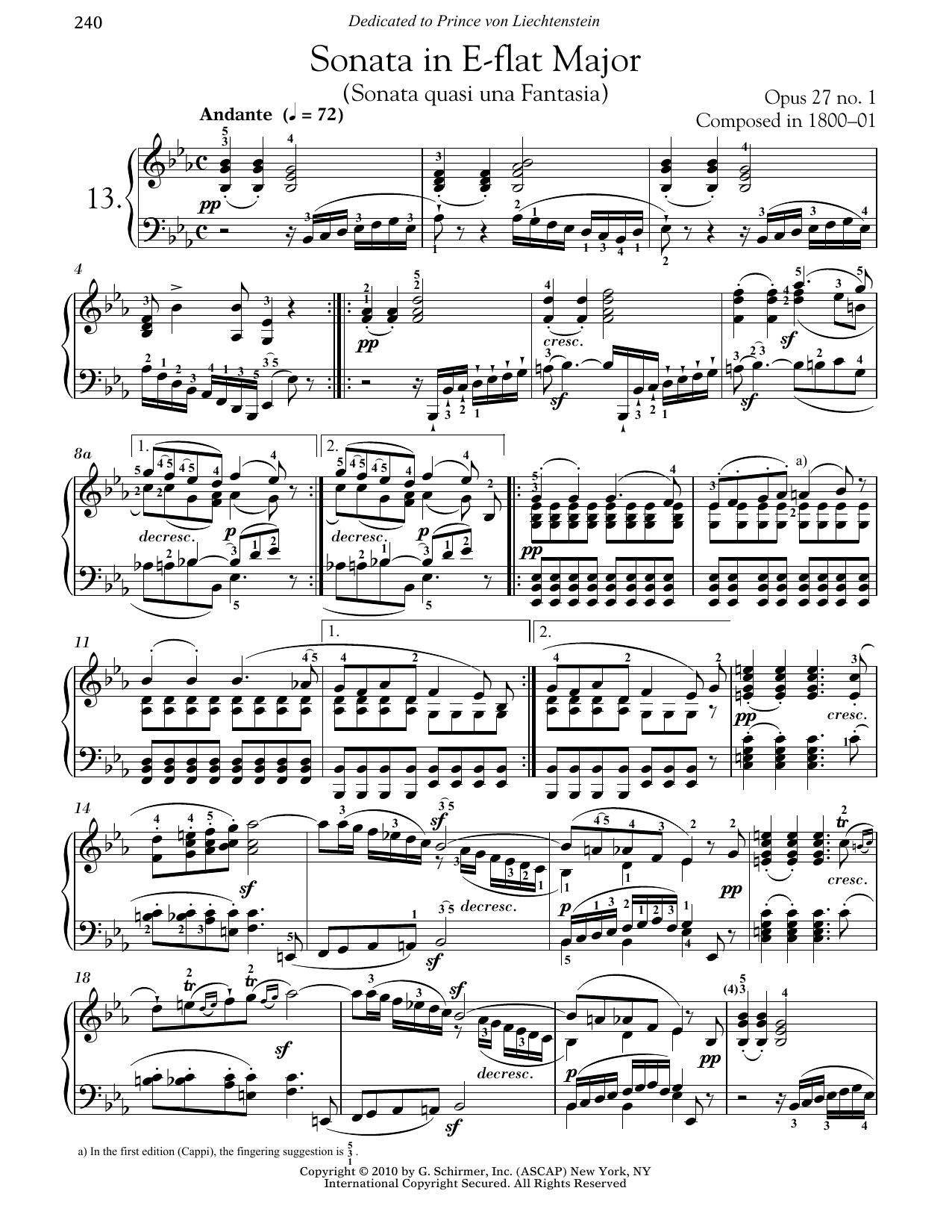Download Ludwig van Beethoven Piano Sonata No. 13 In E-flat Major, Op Sheet Music
