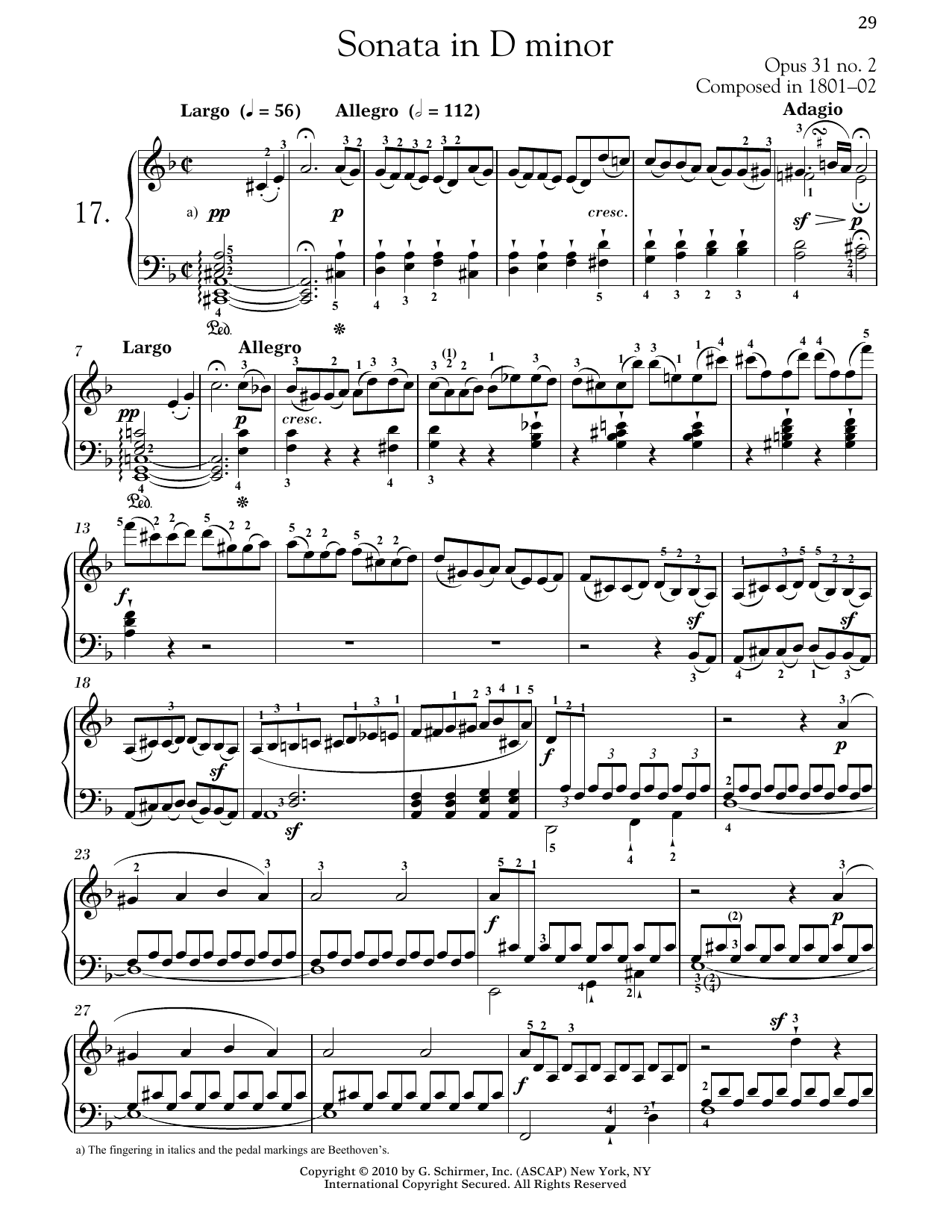 Download Ludwig van Beethoven Piano Sonata No. 17 In D Minor, Op. 31, Sheet Music