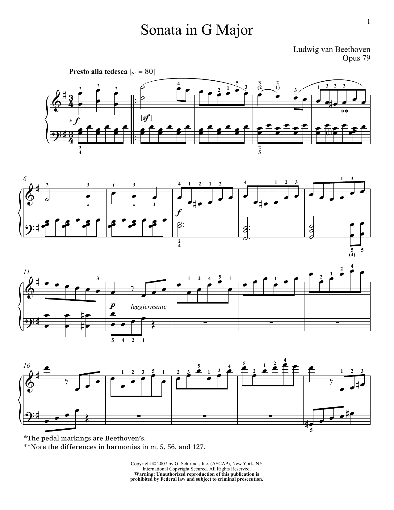 Download Ludwig van Beethoven Piano Sonata No. 25 In G Major, Op. 79 Sheet Music