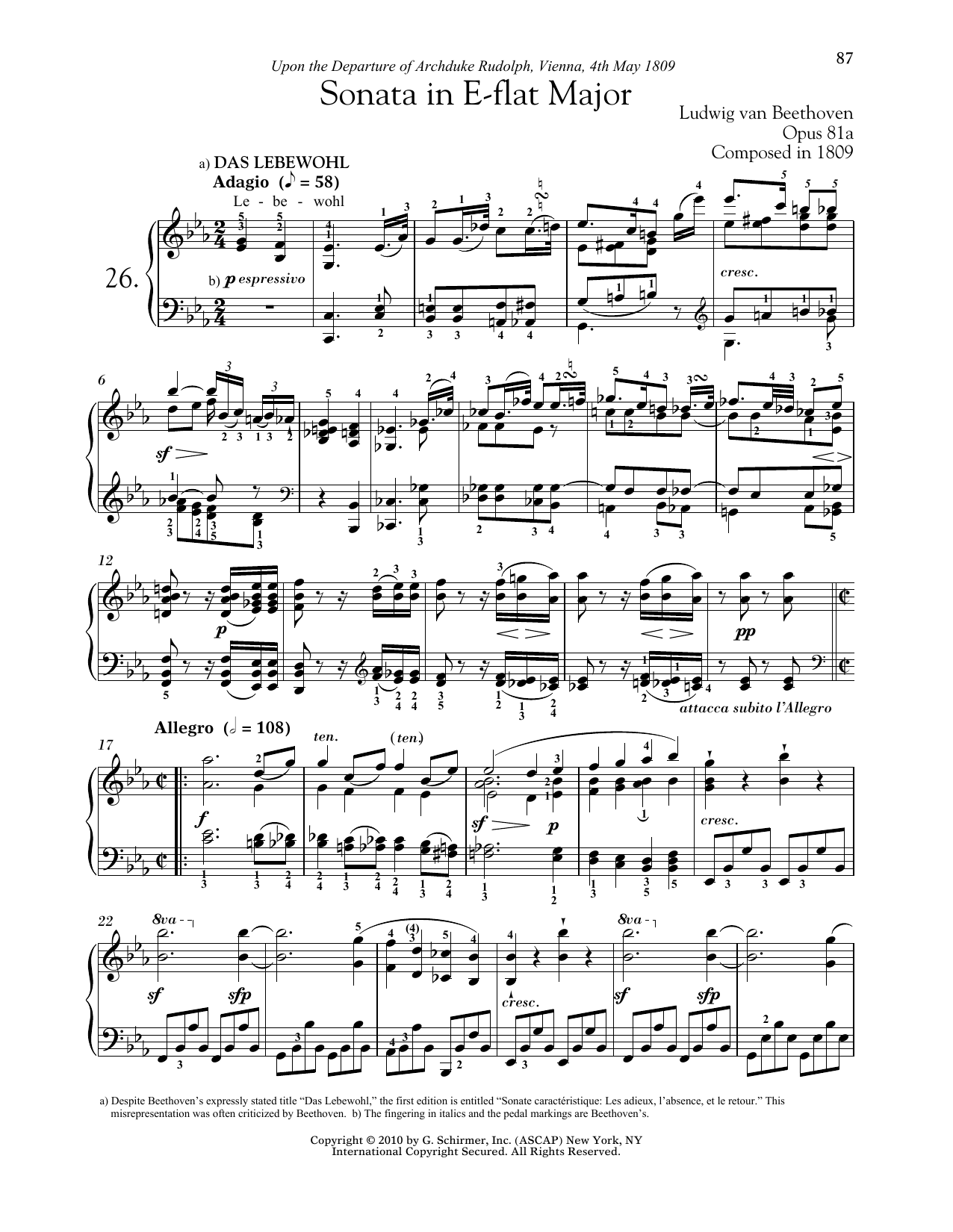Download Ludwig van Beethoven Piano Sonata No. 26 In E-Flat Major, Op Sheet Music