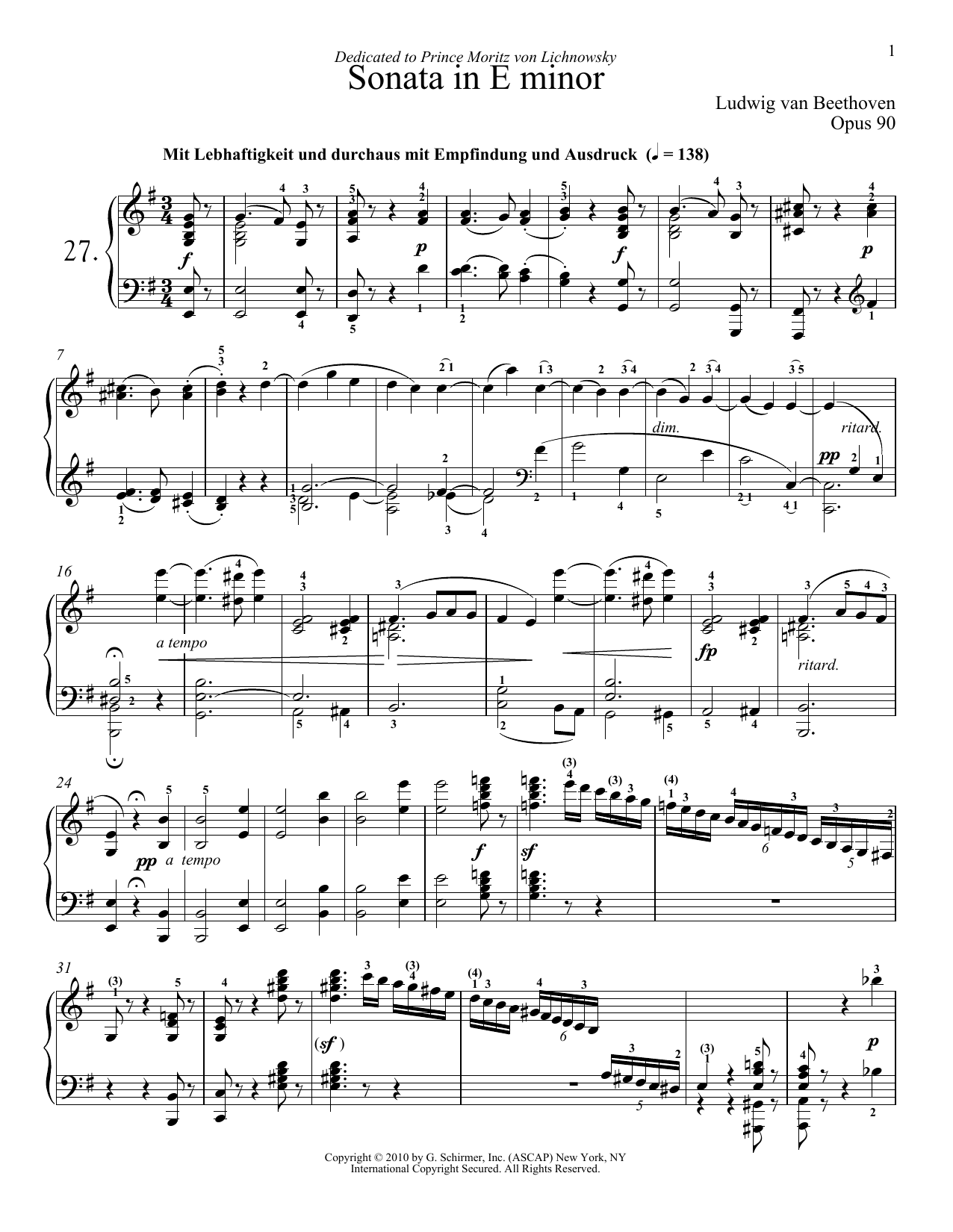 Download Ludwig van Beethoven Piano Sonata No. 27 In E Minor, Op. 90 Sheet Music