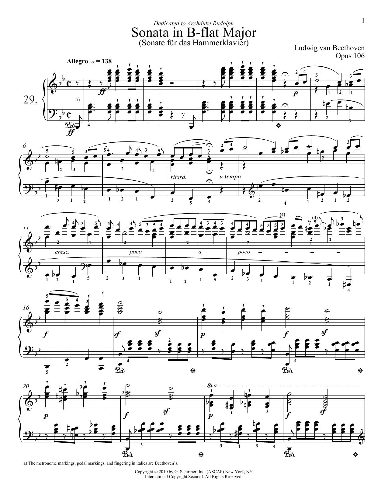Download Ludwig van Beethoven Piano Sonata No. 29 In B-Flat Major, Op Sheet Music