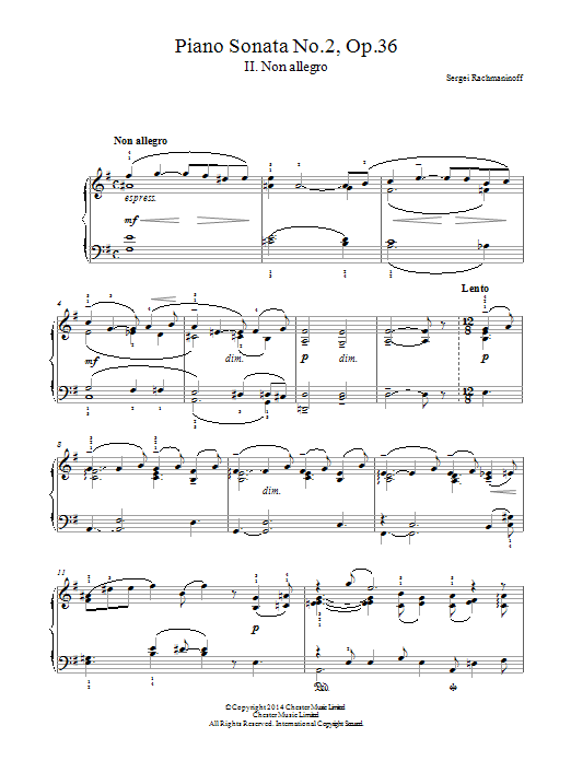 Download Sergei Rachmaninoff Piano Sonata No.2, Op.36 - 2nd Movement Sheet Music