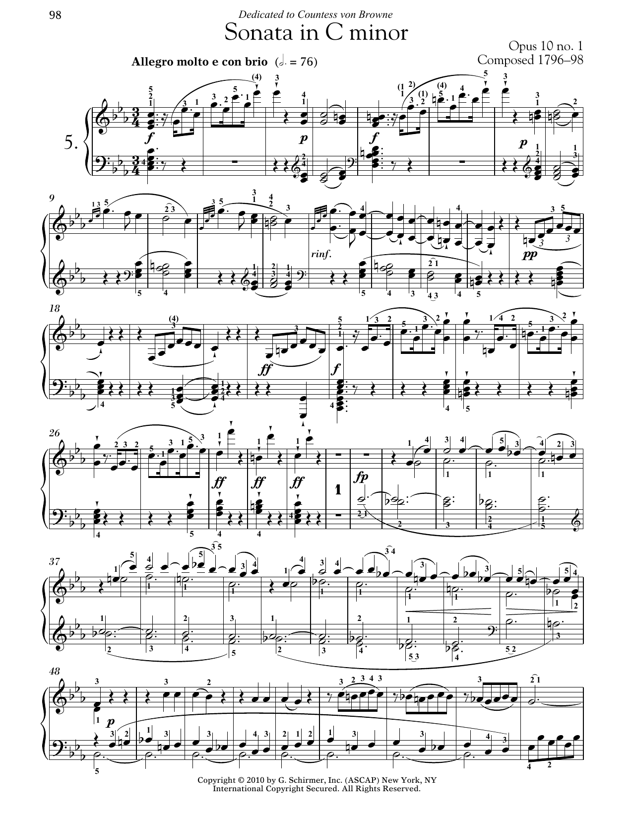 Download Ludwig van Beethoven Piano Sonata No. 5 In C Minor, Op. 10, Sheet Music