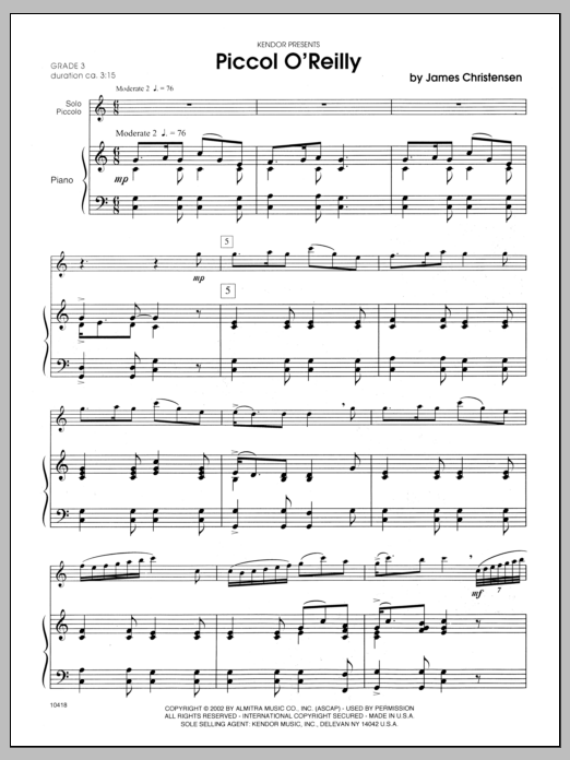 Download James Christensen Piccol O'Reilly - Piano Sheet Music