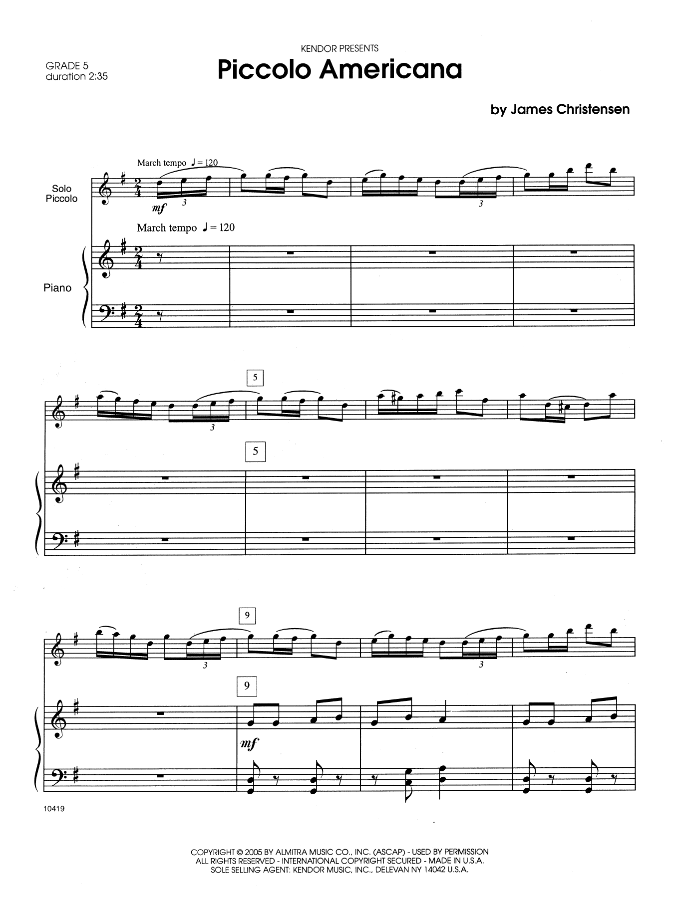Download James Christensen Piccolo Americana - Piano (optional) Sheet Music