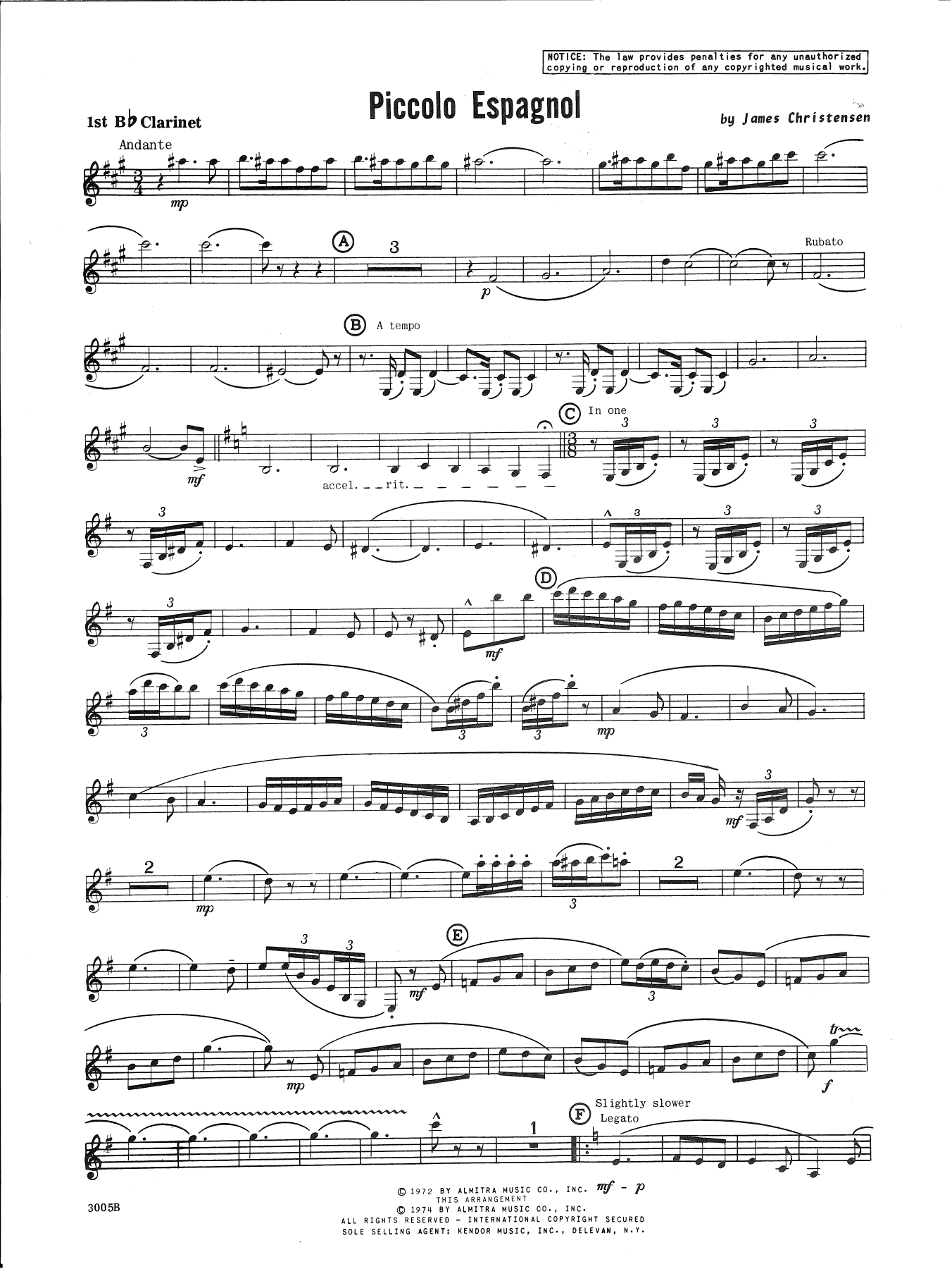 Download James Christensen Piccolo Espagnol - 1st Bb Clarinet Sheet Music