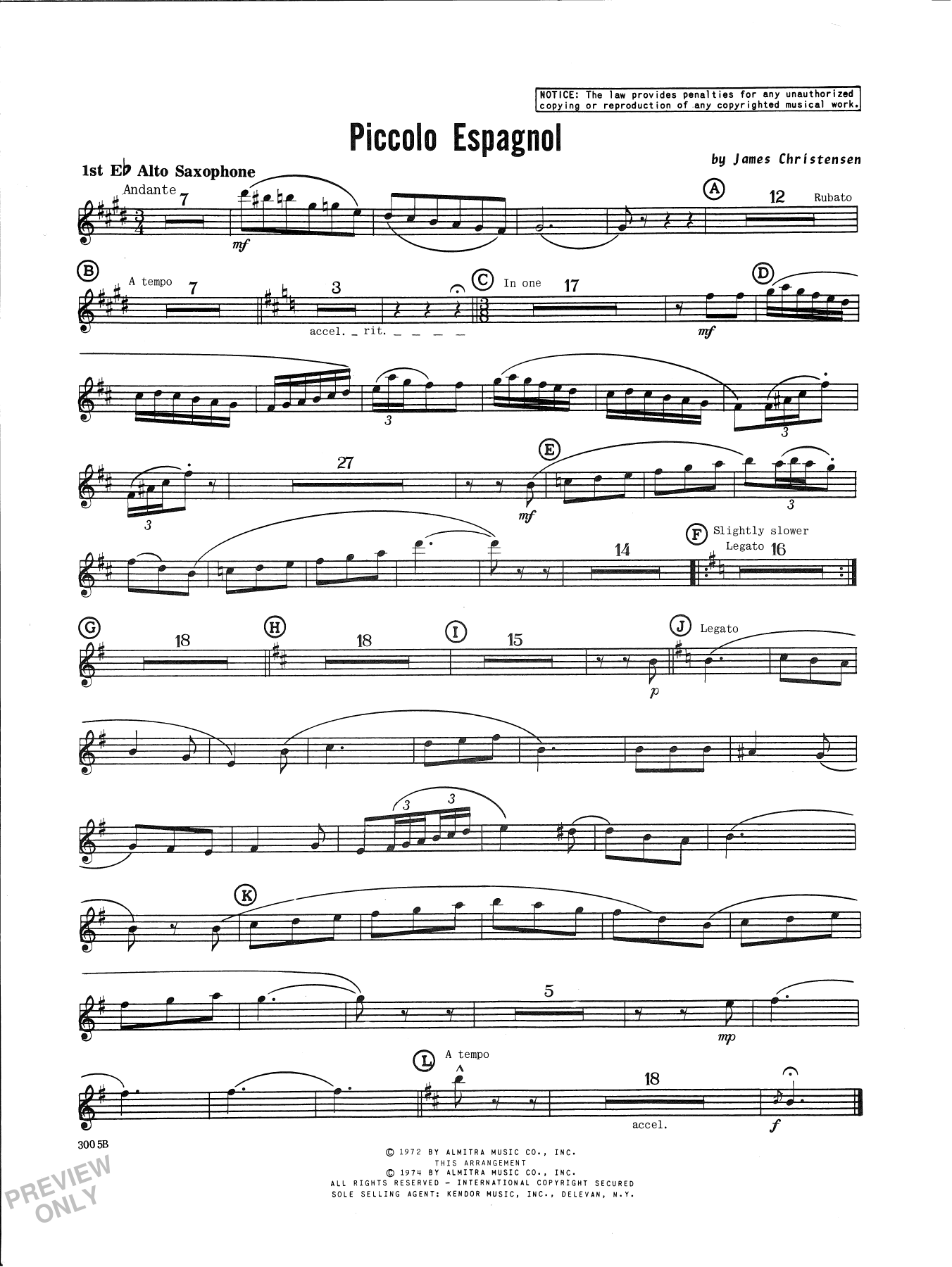 Download James Christensen Piccolo Espagnol - 1st Eb Alto Saxophon Sheet Music