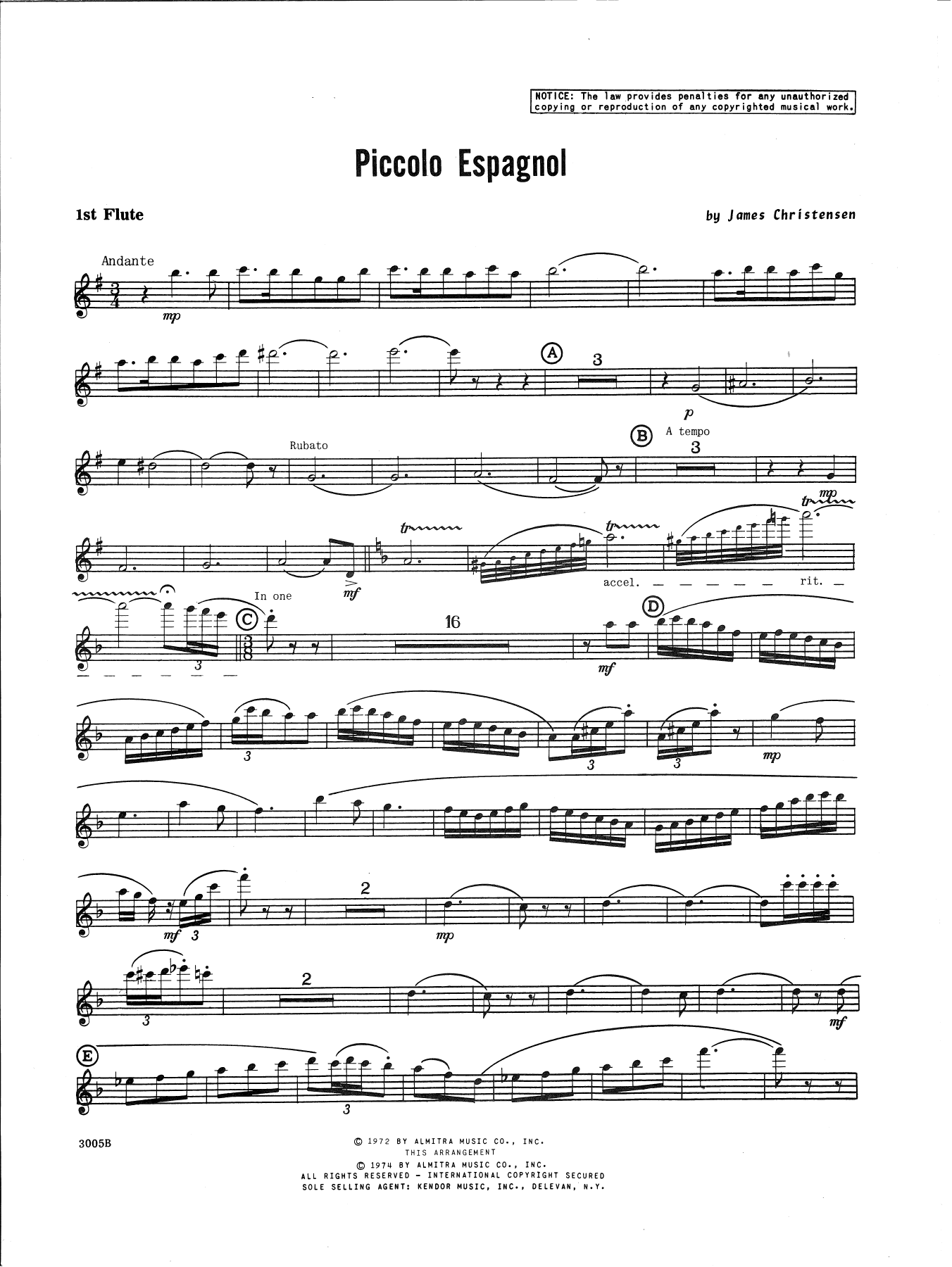 Download James Christensen Piccolo Espagnol - 1st Flute Sheet Music