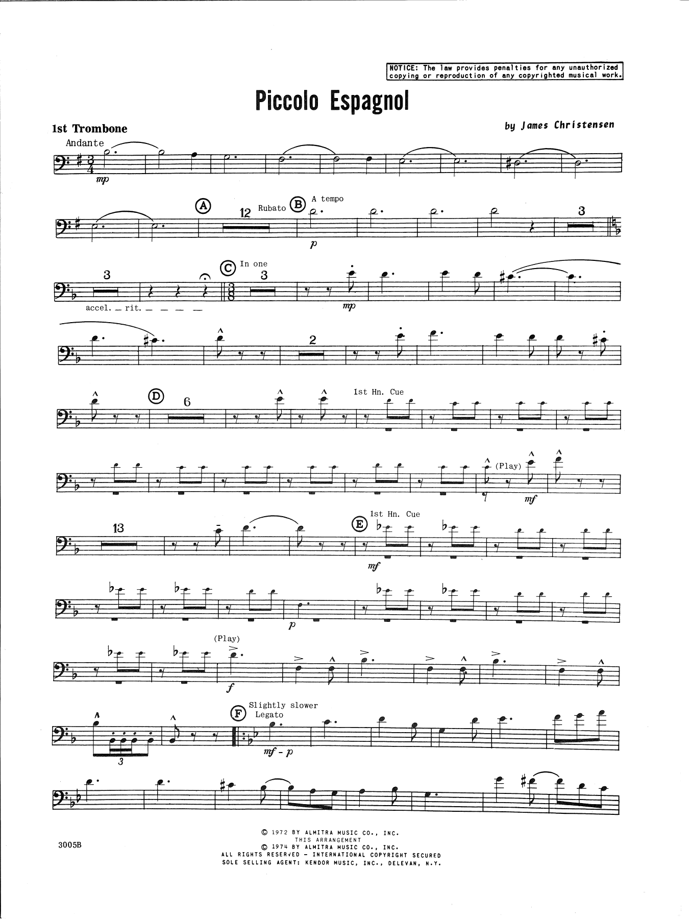 Download James Christensen Piccolo Espagnol - 1st Trombone Sheet Music