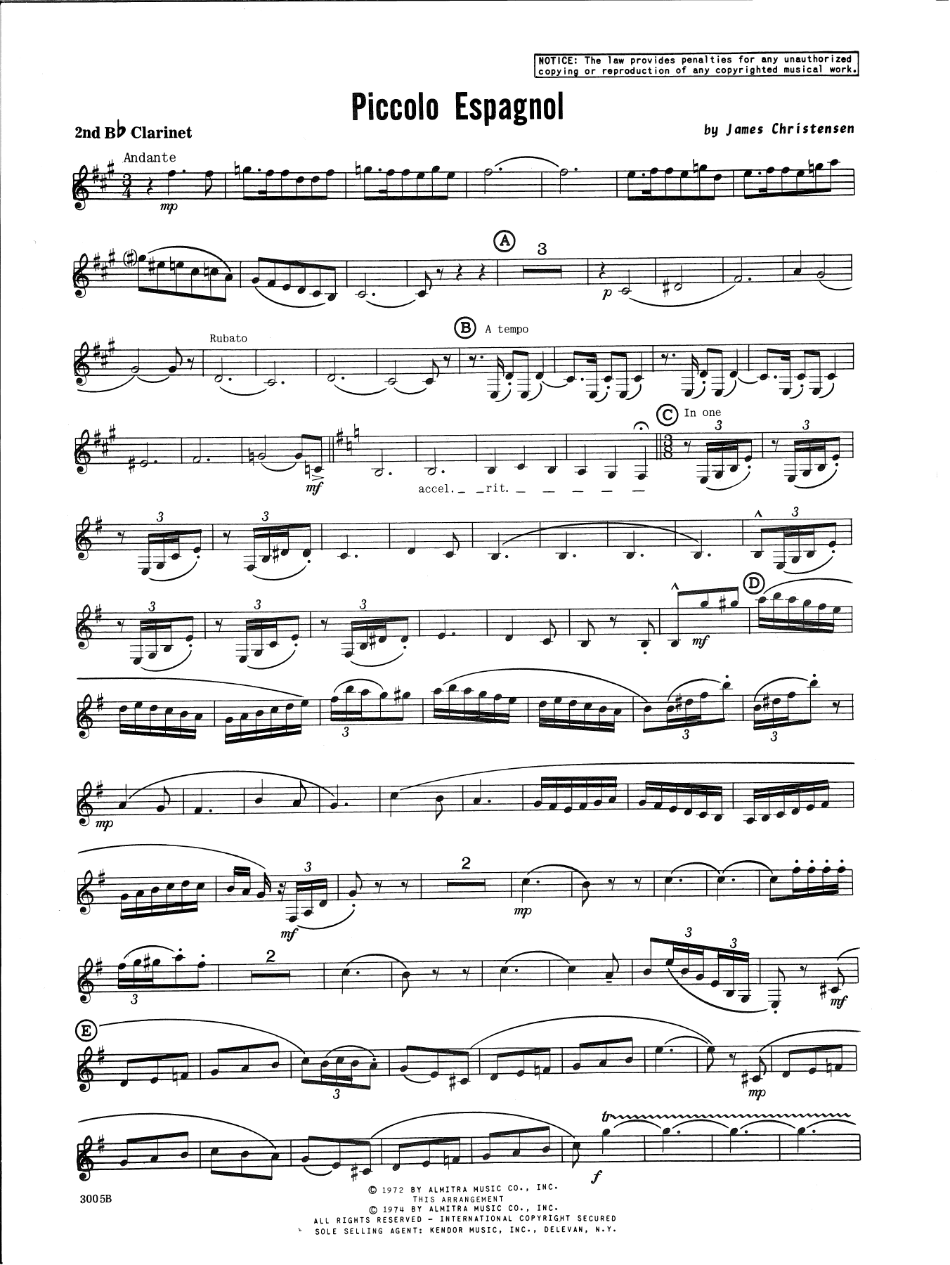 Download James Christensen Piccolo Espagnol - 2nd Bb Clarinet Sheet Music