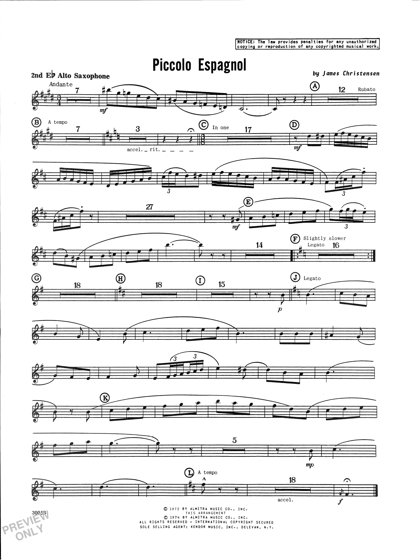 Download James Christensen Piccolo Espagnol - 2nd Eb Alto Saxophon Sheet Music