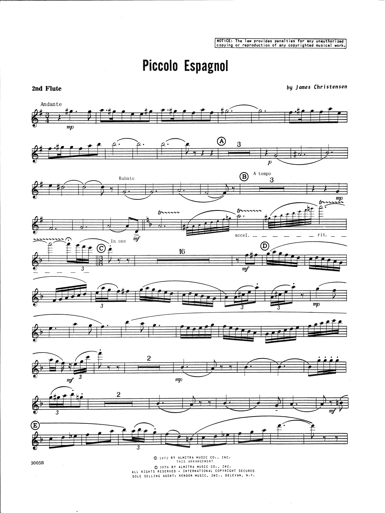 Download James Christensen Piccolo Espagnol - 2nd Flute Sheet Music