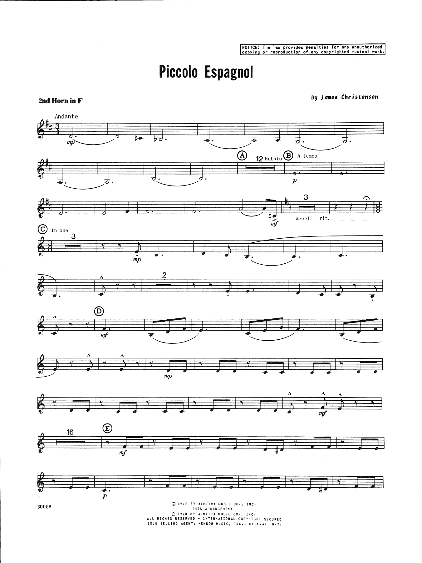 Download James Christensen Piccolo Espagnol - 2nd Horn in F Sheet Music