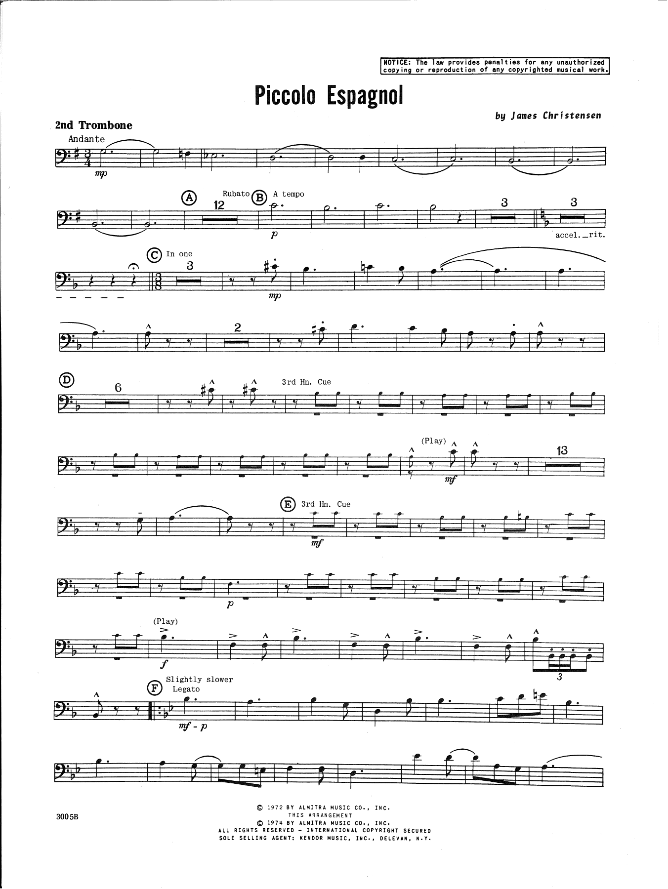 Download James Christensen Piccolo Espagnol - 2nd Trombone Sheet Music