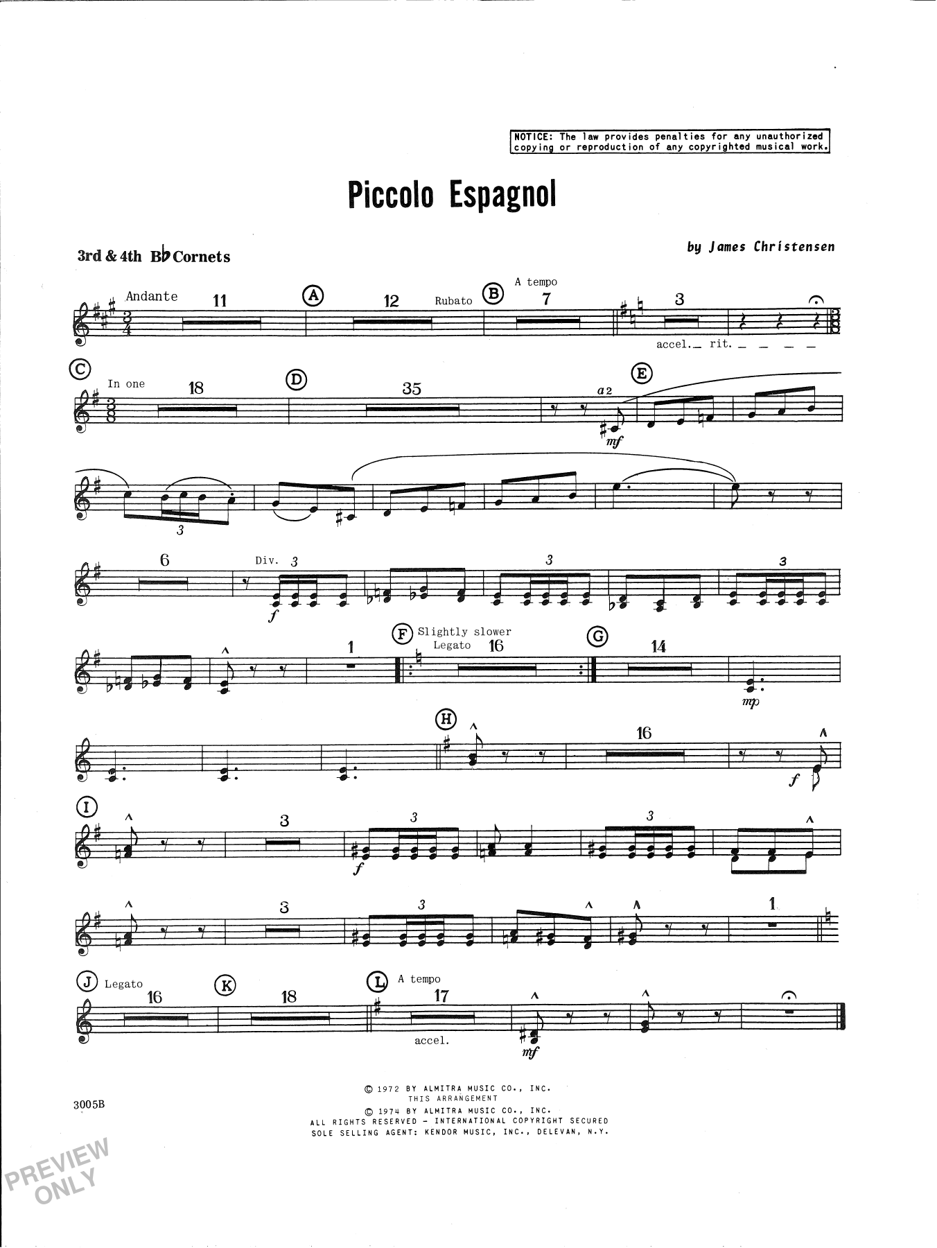 Download James Christensen Piccolo Espagnol - 3rd & 4th Bb Trumpet Sheet Music