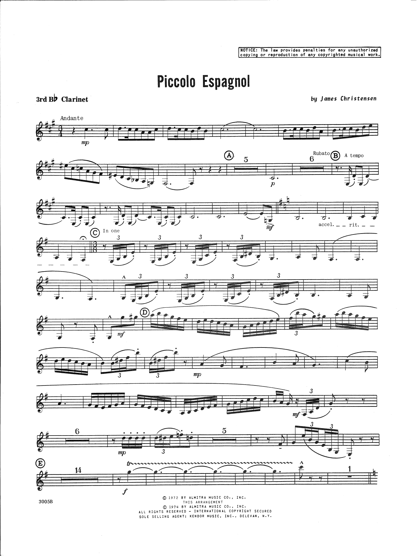 Download James Christensen Piccolo Espagnol - 3rd Bb Clarinet Sheet Music