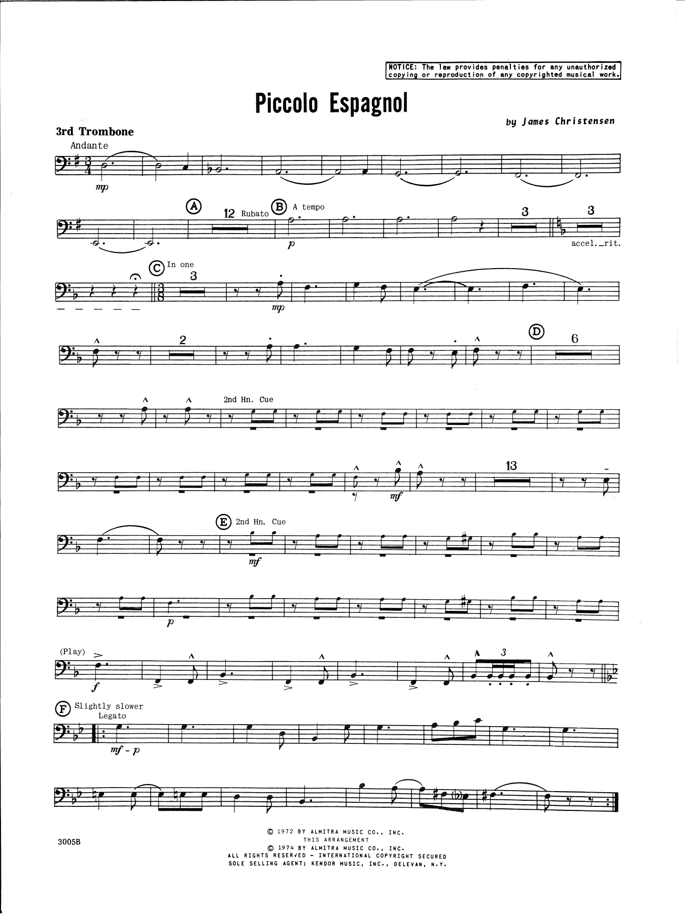 Download James Christensen Piccolo Espagnol - 3rd Trombone Sheet Music