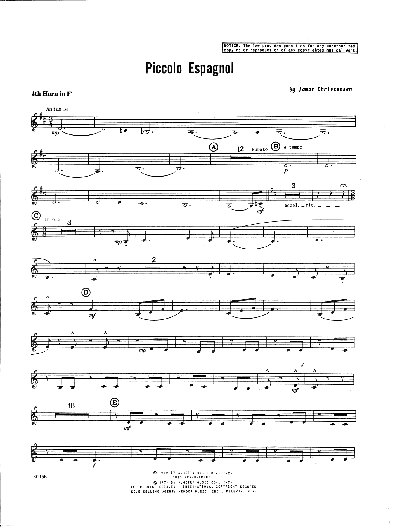 Download James Christensen Piccolo Espagnol - 4th Horn in F Sheet Music