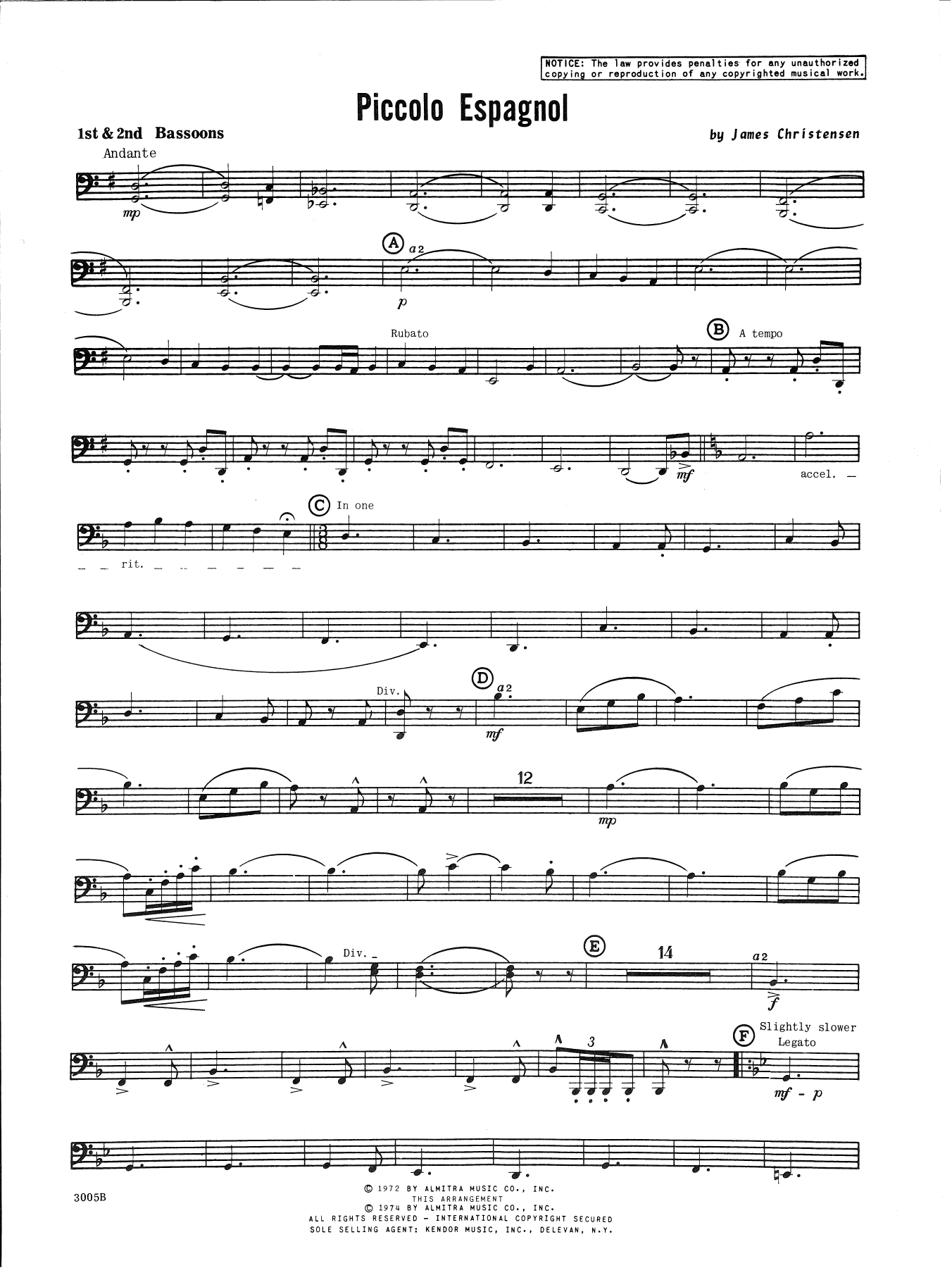 Download James Christensen Piccolo Espagnol - Bassoon Sheet Music