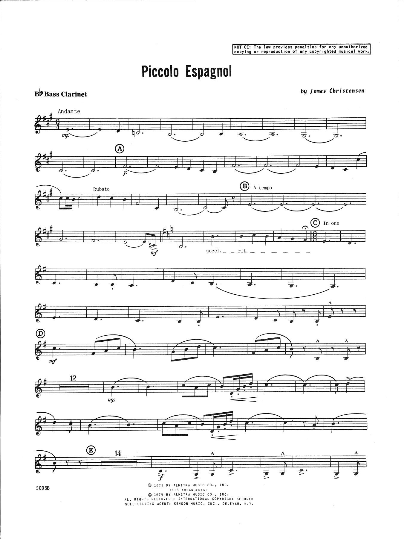 Download James Christensen Piccolo Espagnol - Bb Bass Clarinet Sheet Music