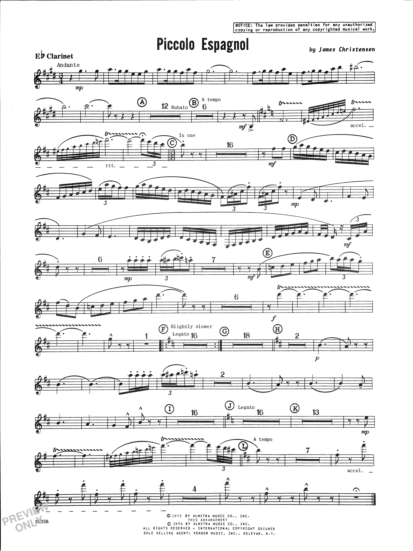 Download James Christensen Piccolo Espagnol - Bb Clarinet Sheet Music