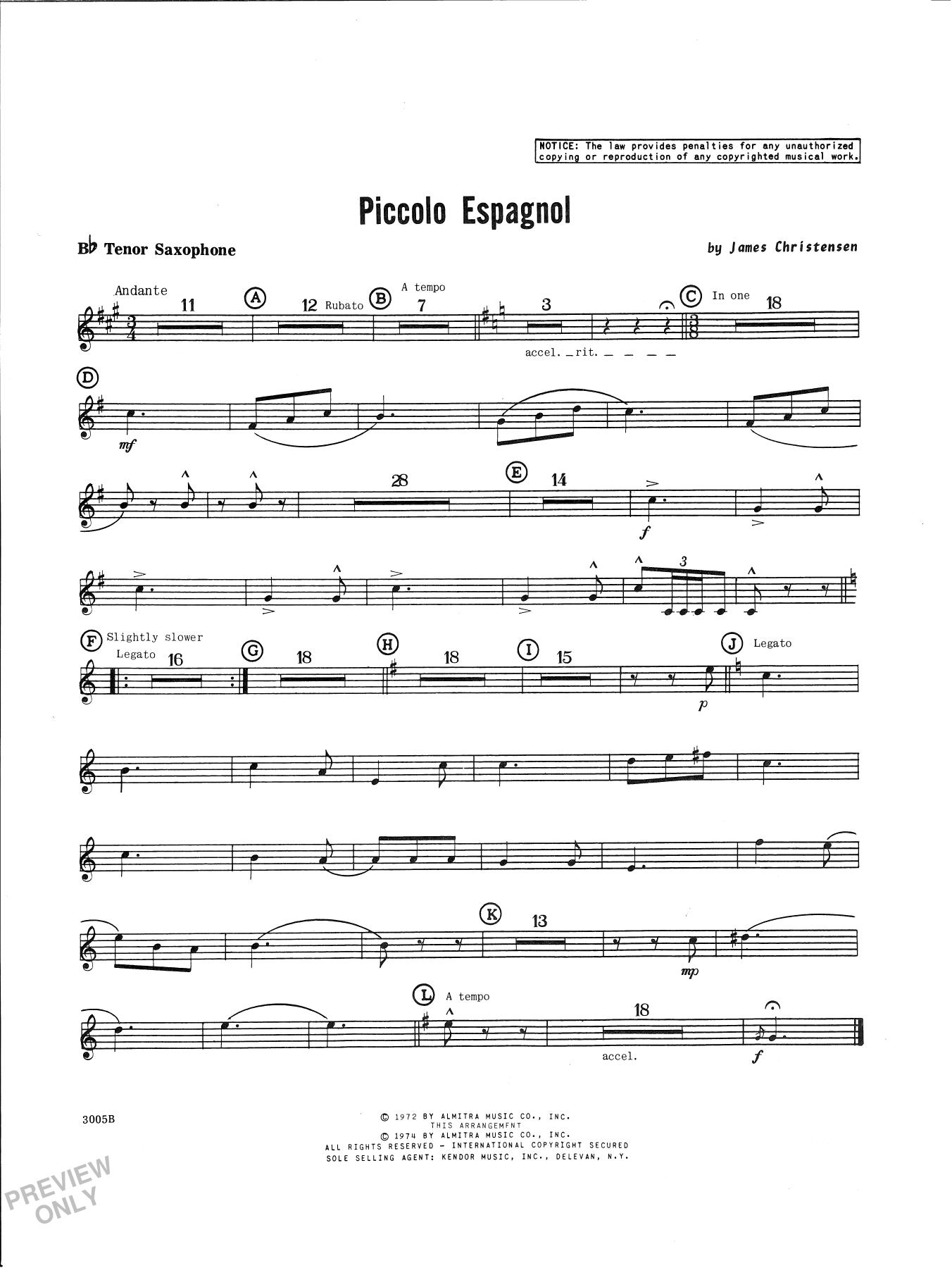 Download James Christensen Piccolo Espagnol - Bb Tenor Saxophone Sheet Music