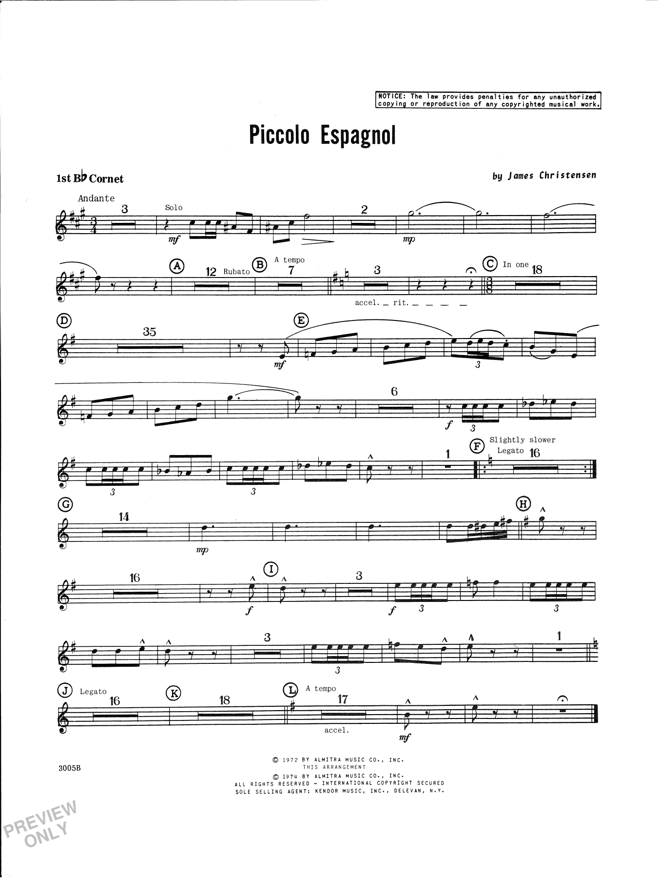 Download James Christensen Piccolo Espagnol - Cornet 1 Sheet Music