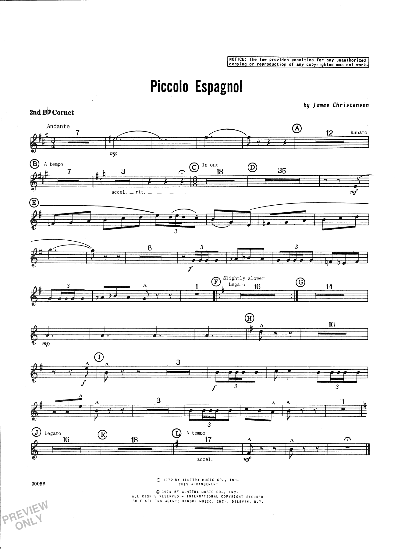 Download James Christensen Piccolo Espagnol - Cornet 2 Sheet Music