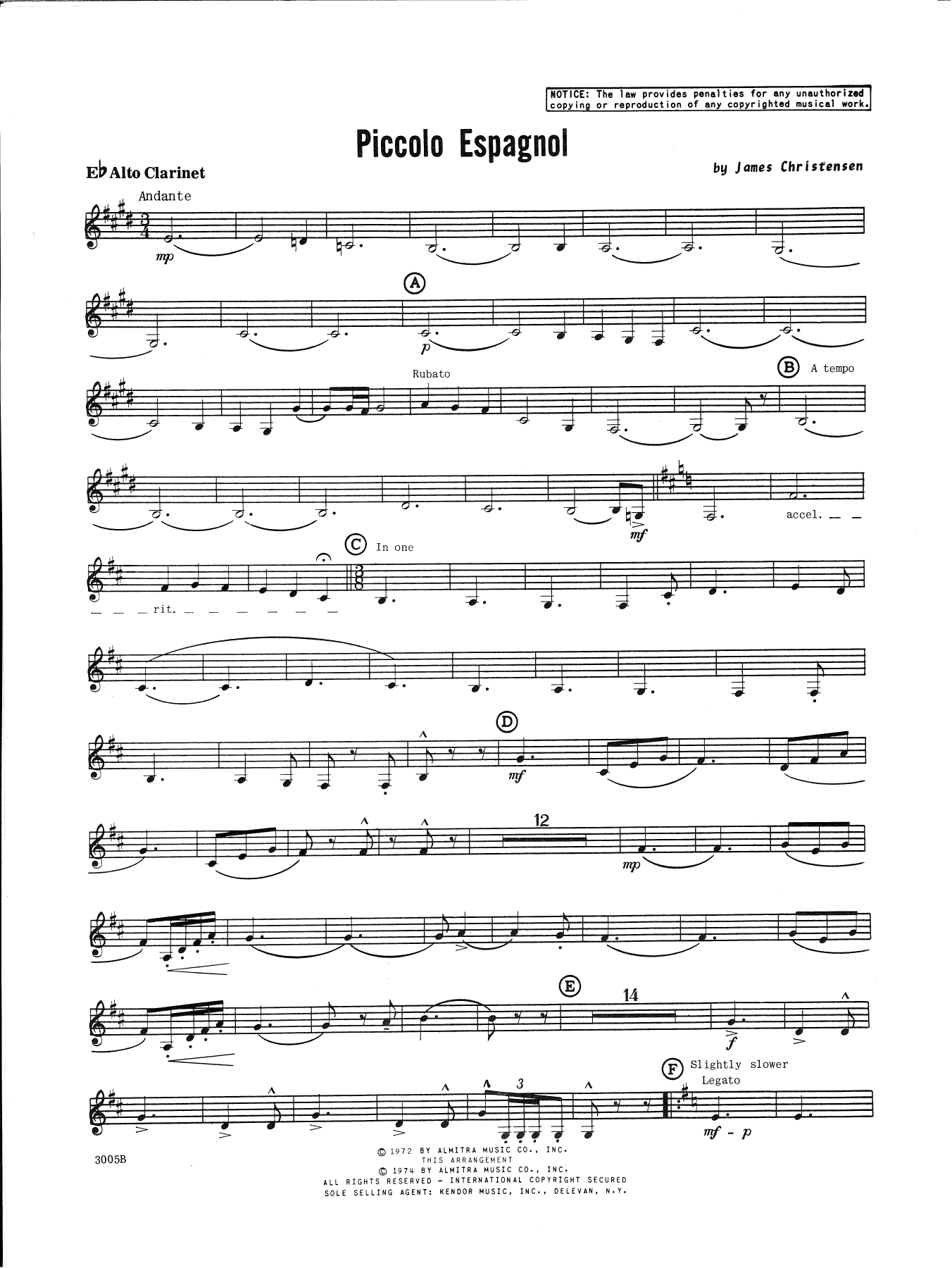Download James Christensen Piccolo Espagnol - Eb Alto Clarinet Sheet Music