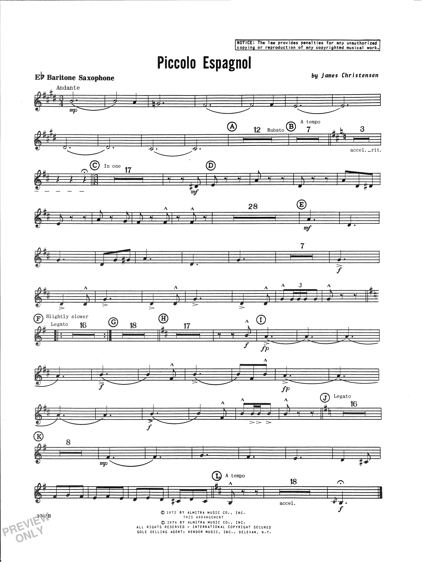 Download James Christensen Piccolo Espagnol - Eb Baritone Saxophon Sheet Music