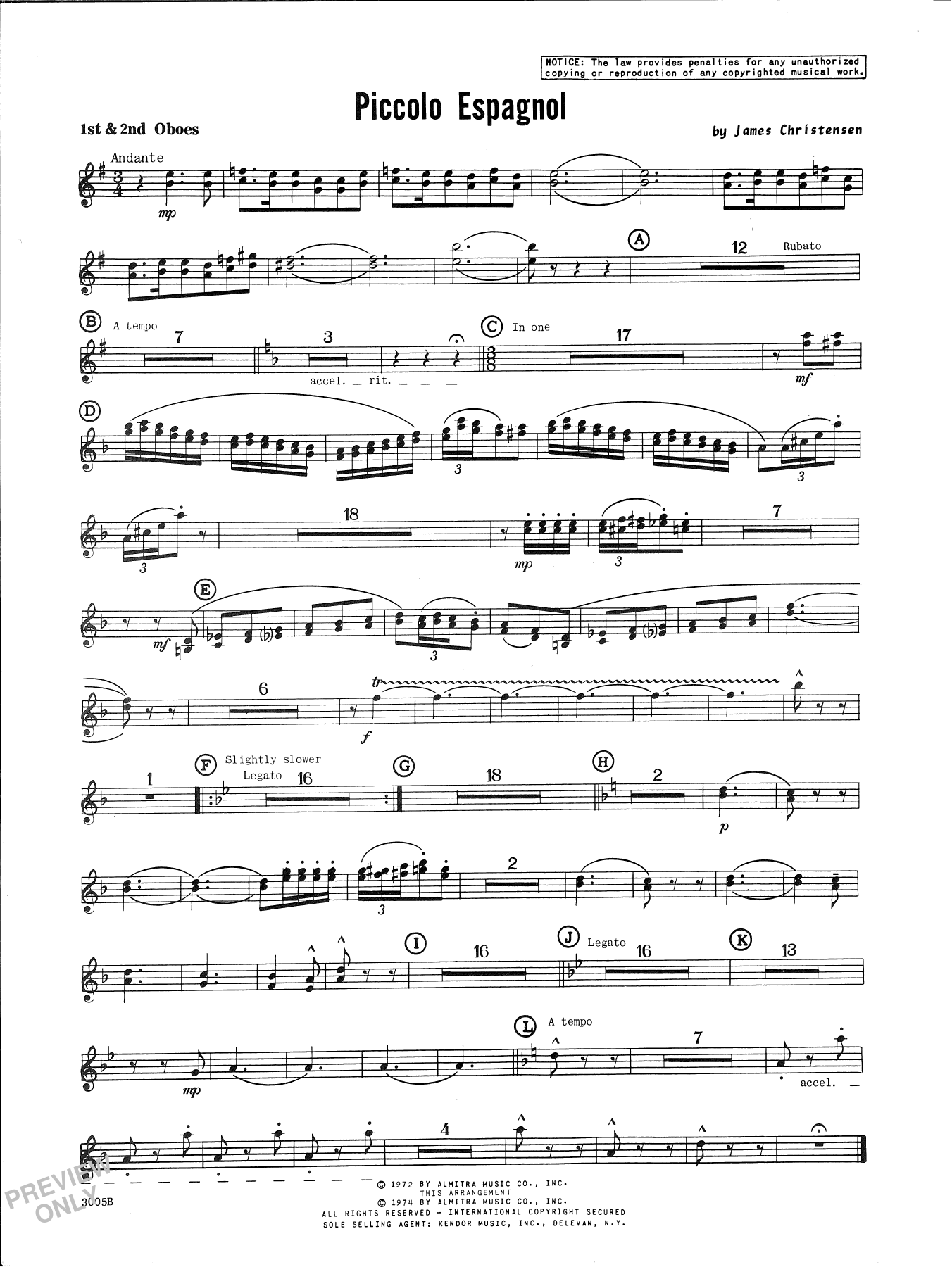 Download James Christensen Piccolo Espagnol - Oboe Sheet Music