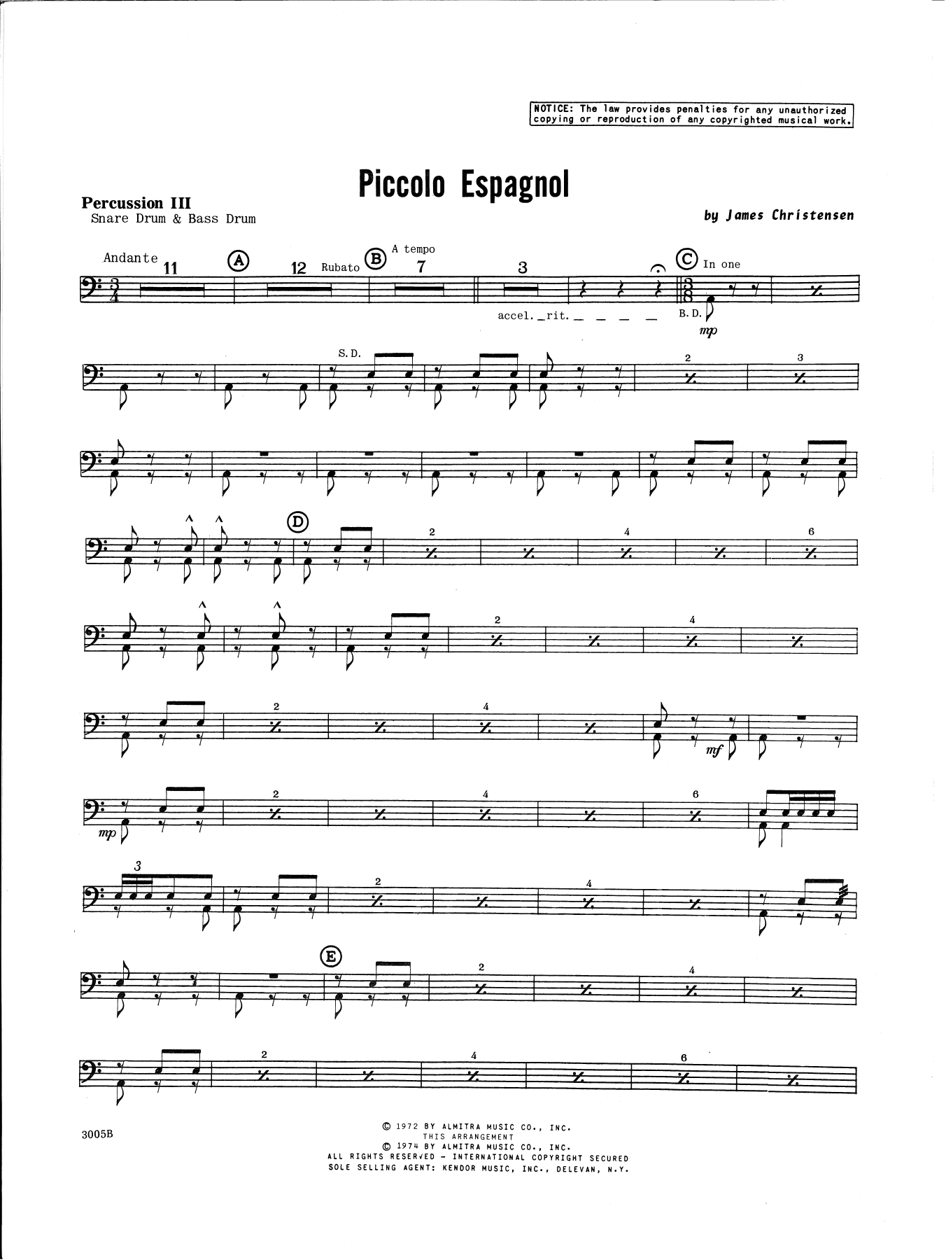 Download James Christensen Piccolo Espagnol - Percussion 3 Sheet Music