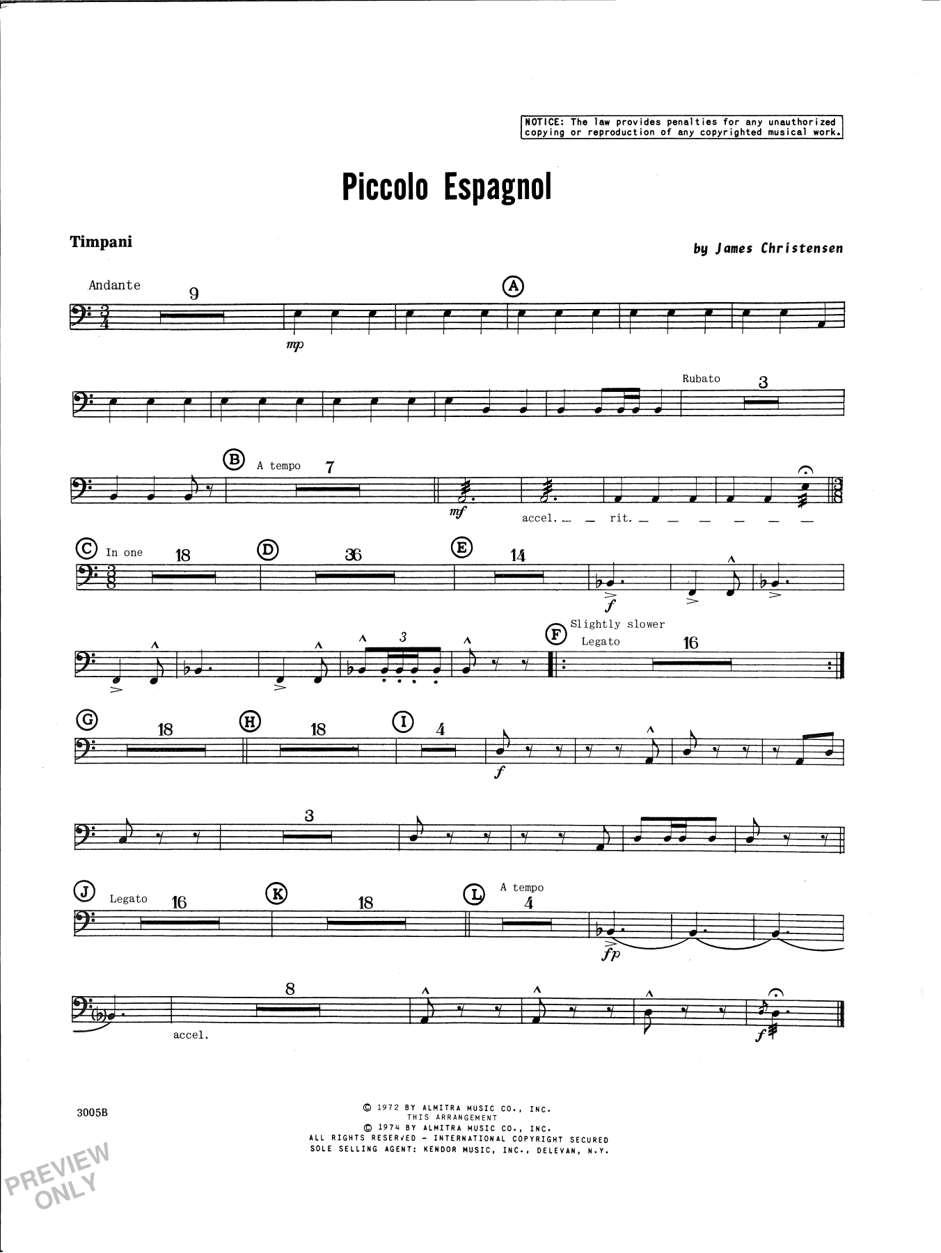 Download James Christensen Piccolo Espagnol - Timpani Sheet Music