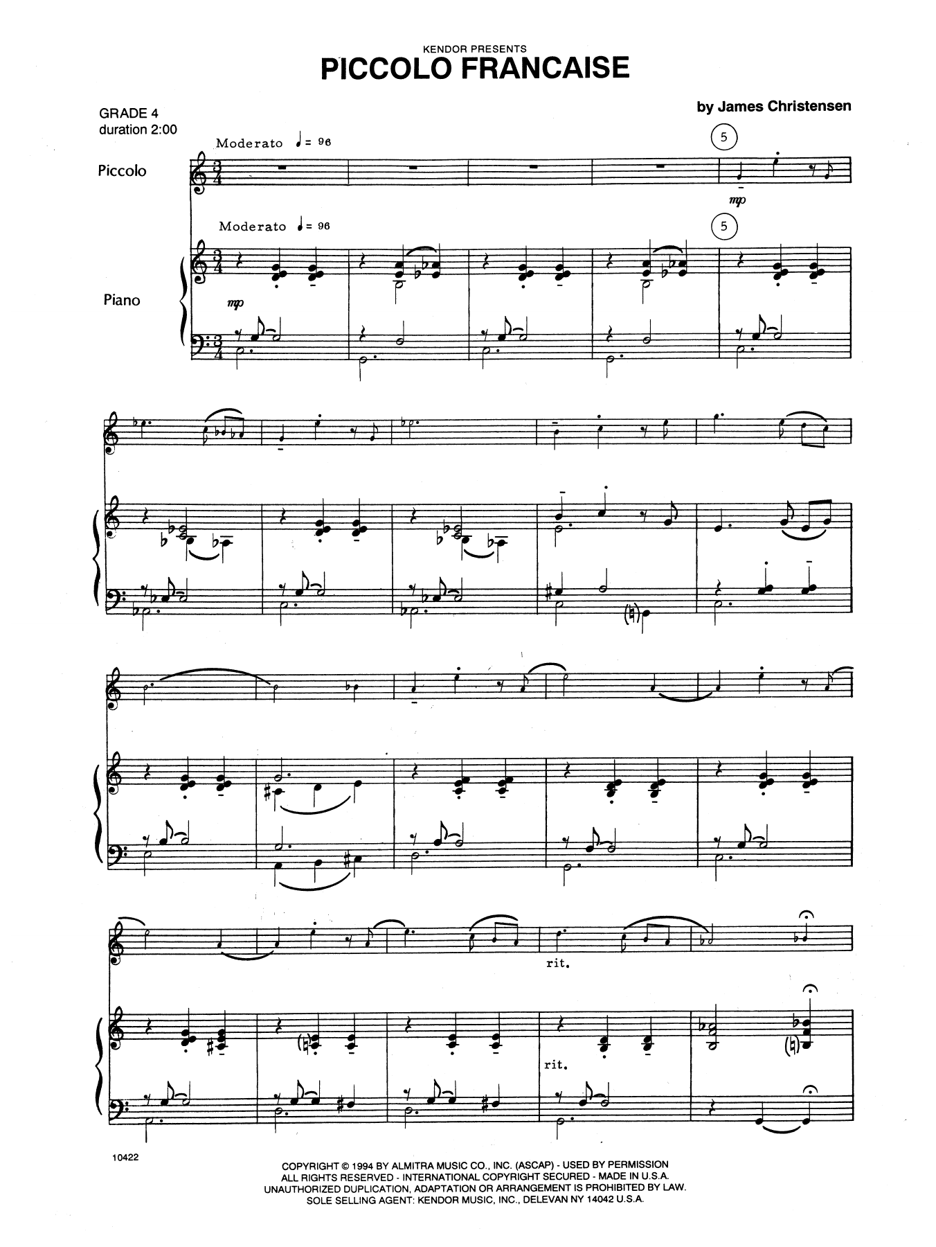 Download James Christensen Piccolo Francaise - Piano (optional) Sheet Music
