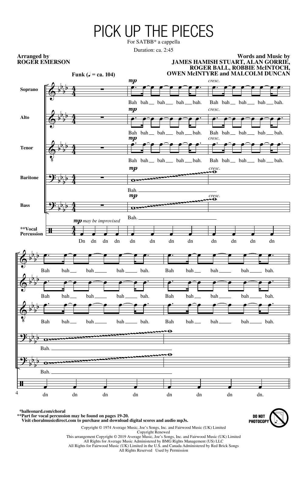 Download Average White Band Pick Up The Pieces (arr. Roger Emerson) Sheet Music