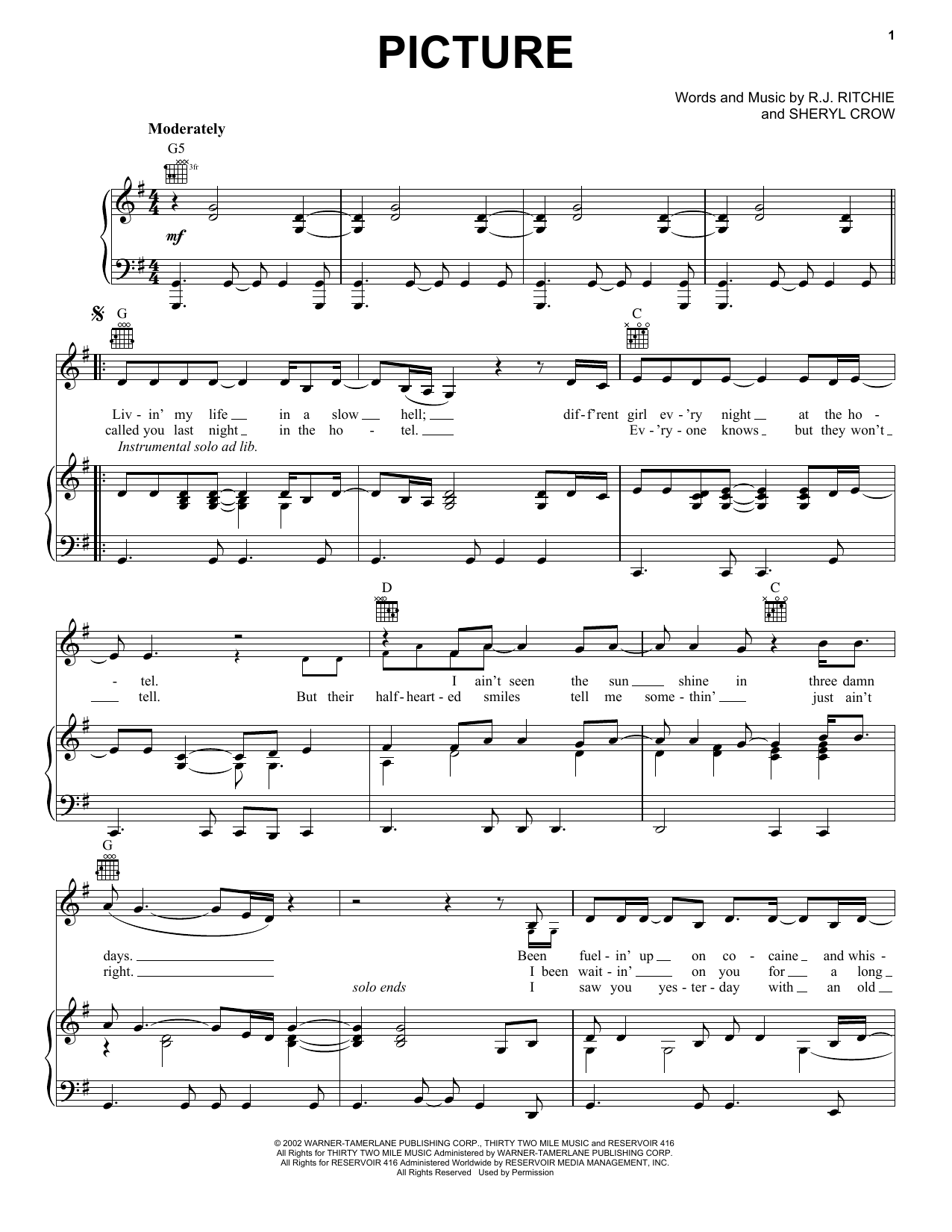 Download Kid Rock Picture Sheet Music